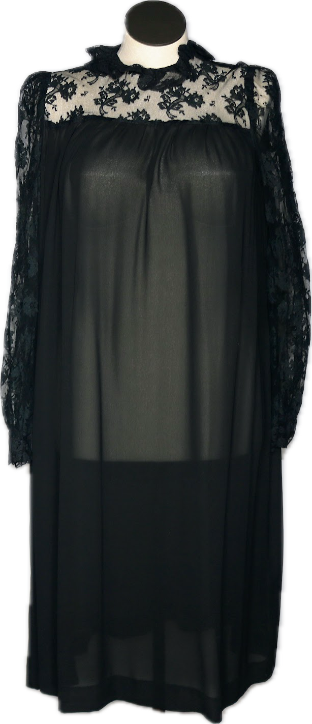 80s Caron Black Lace Sac Dress     L
