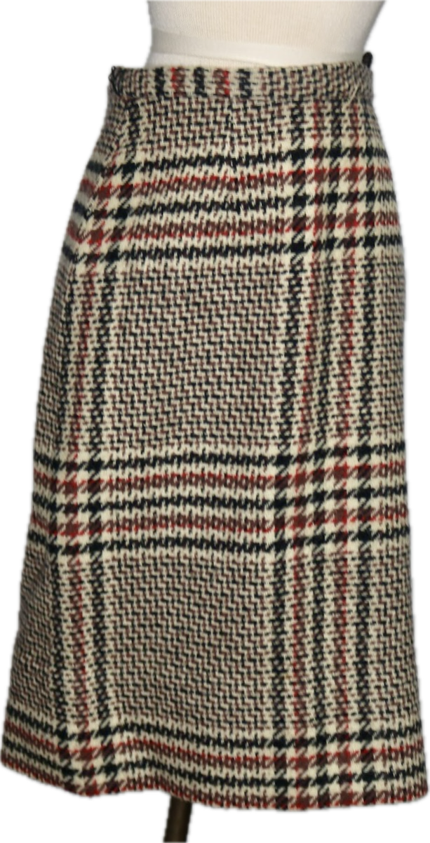 70s Faribo Beige Wool/Leather Plaid Skirt Set w31
