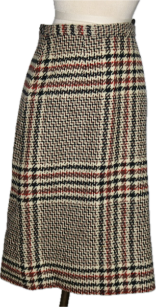 70s Faribo Beige Wool/Leather Plaid Skirt Set     w31