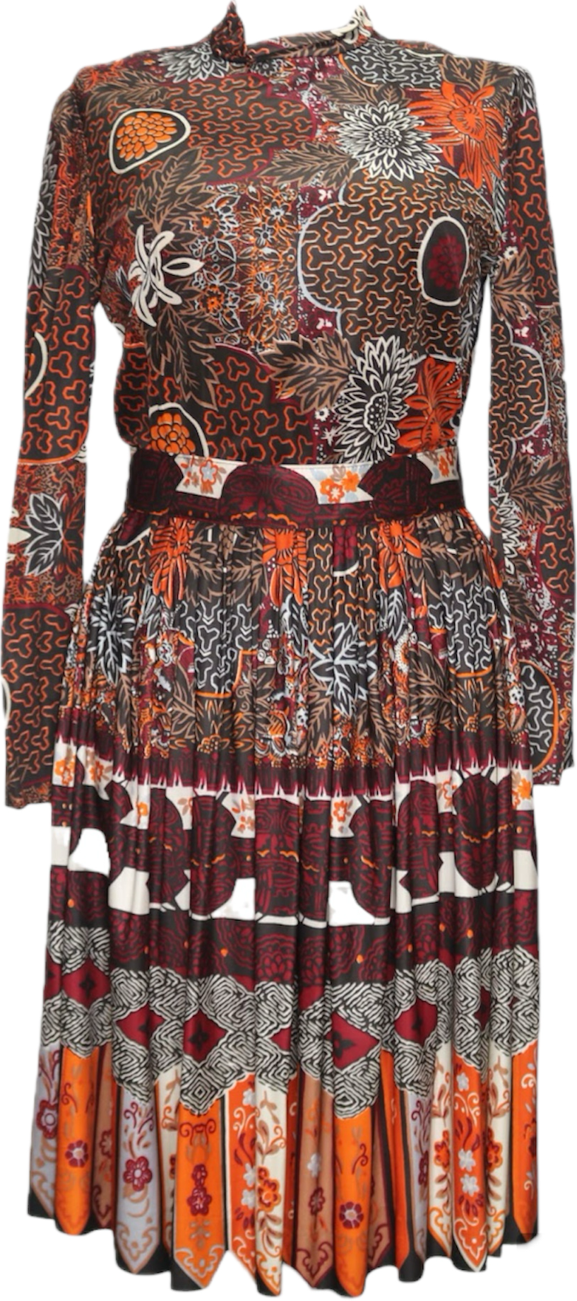 70s Leslie Fay Garnet/Orange Floral Dress w32 70s Leslie Fay Garnet/Orange Floral Dress w32