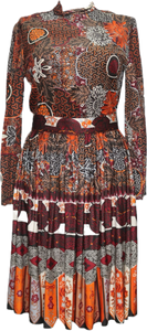 70s Leslie Fay Garnet/Orange Floral Dress    w32