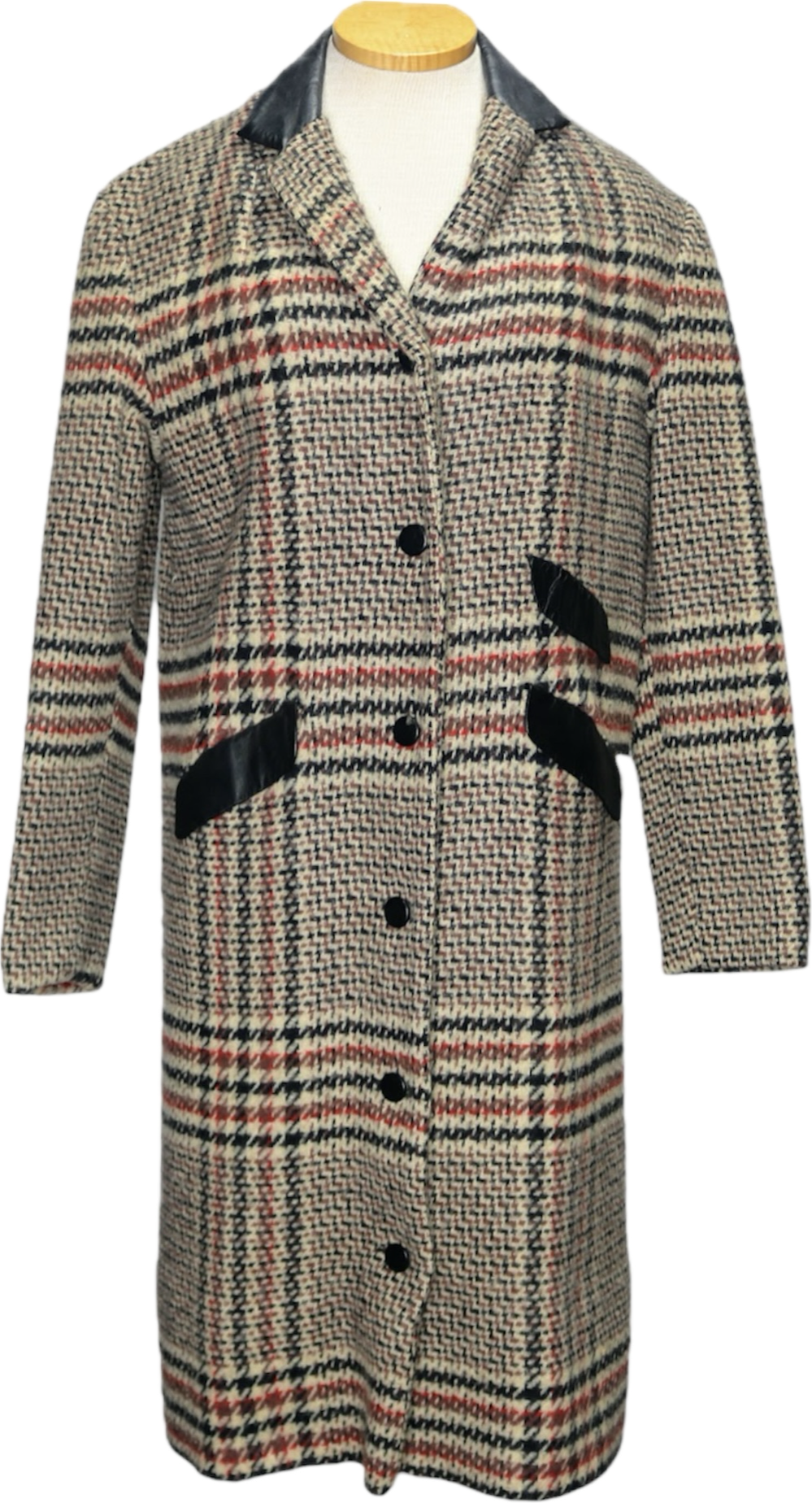 70s Faribo Beige Wool/Leather Plaid Skirt Set w31
