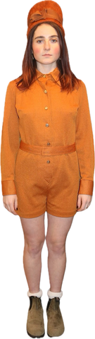 70s Knit Row Burnt Orange Short Jumpsuit  w28