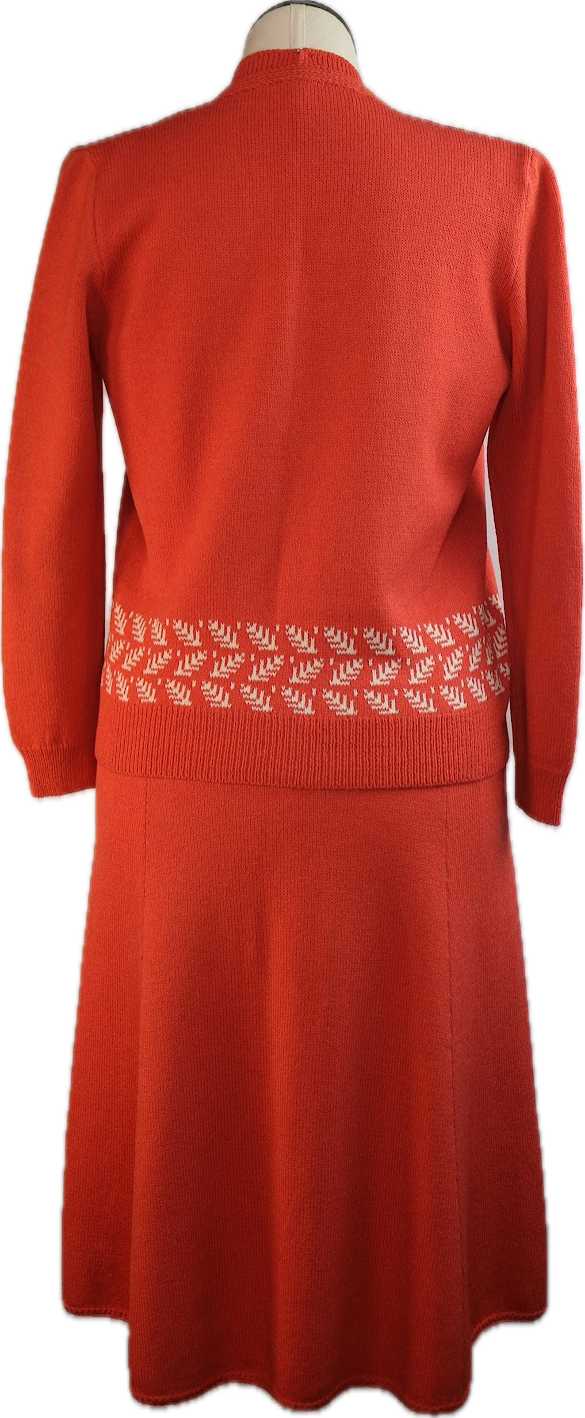 70s St.JohnKnits Orng Dress/Cardi Set w30-36