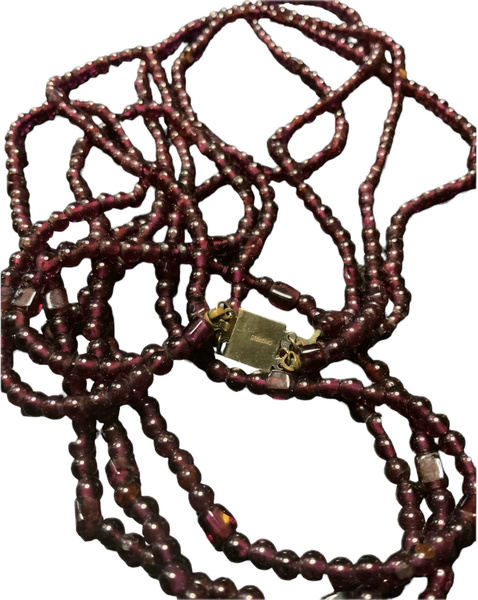 1930s Sterling Clasp & Garnet Triple Strand Necklace