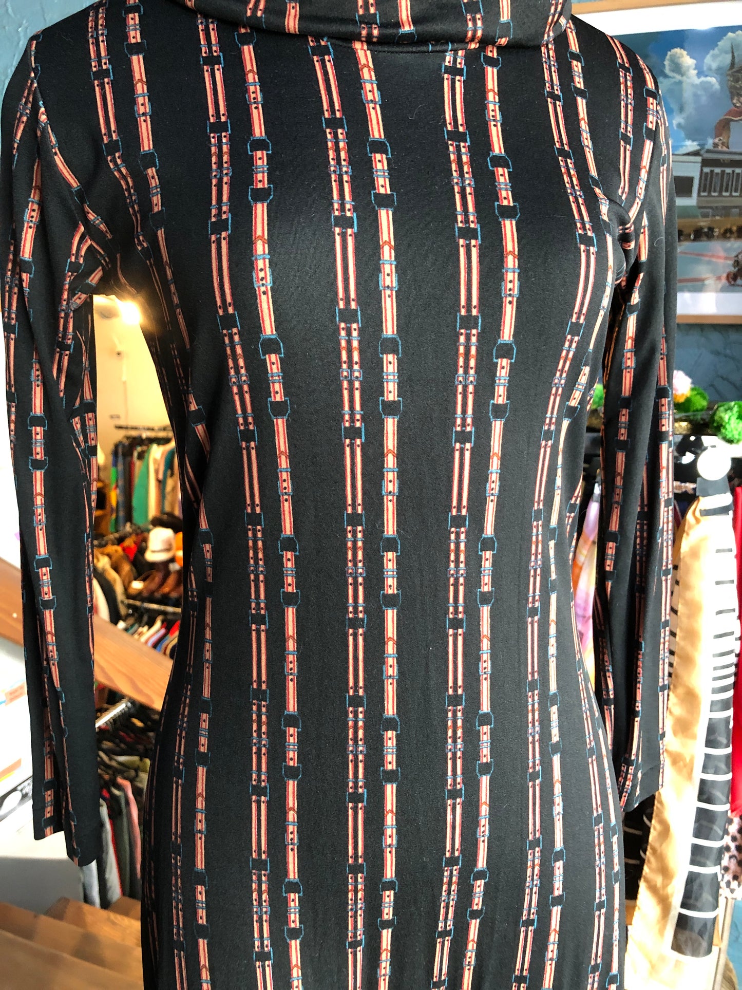 70s Huk-A-Poo Cowl Sheath Dress S/M