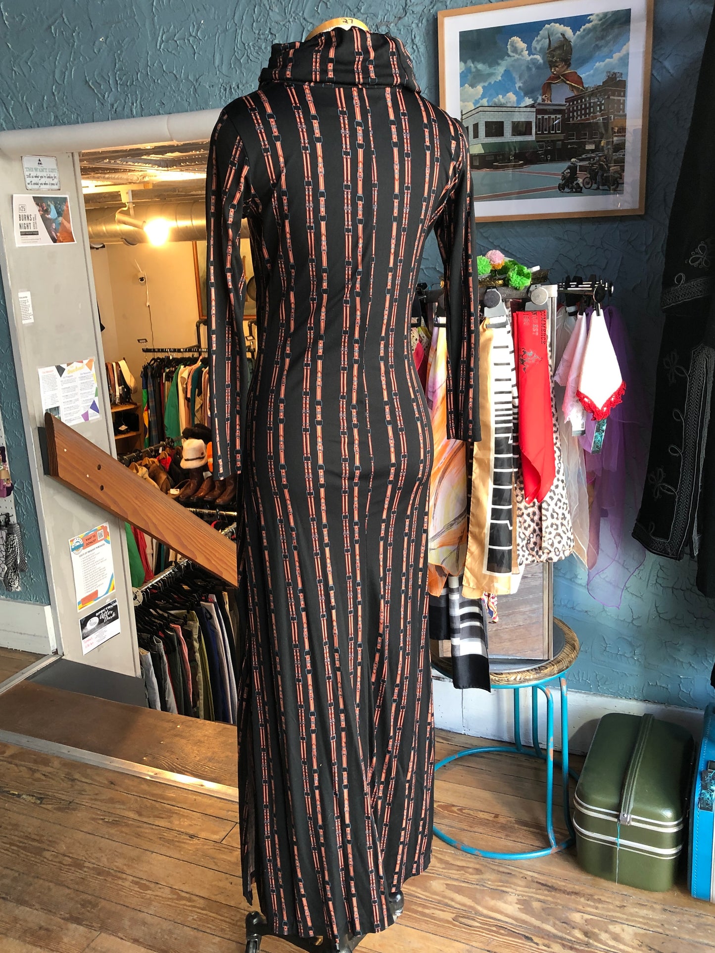 70s Huk-A-Poo Cowl Sheath Dress S/M