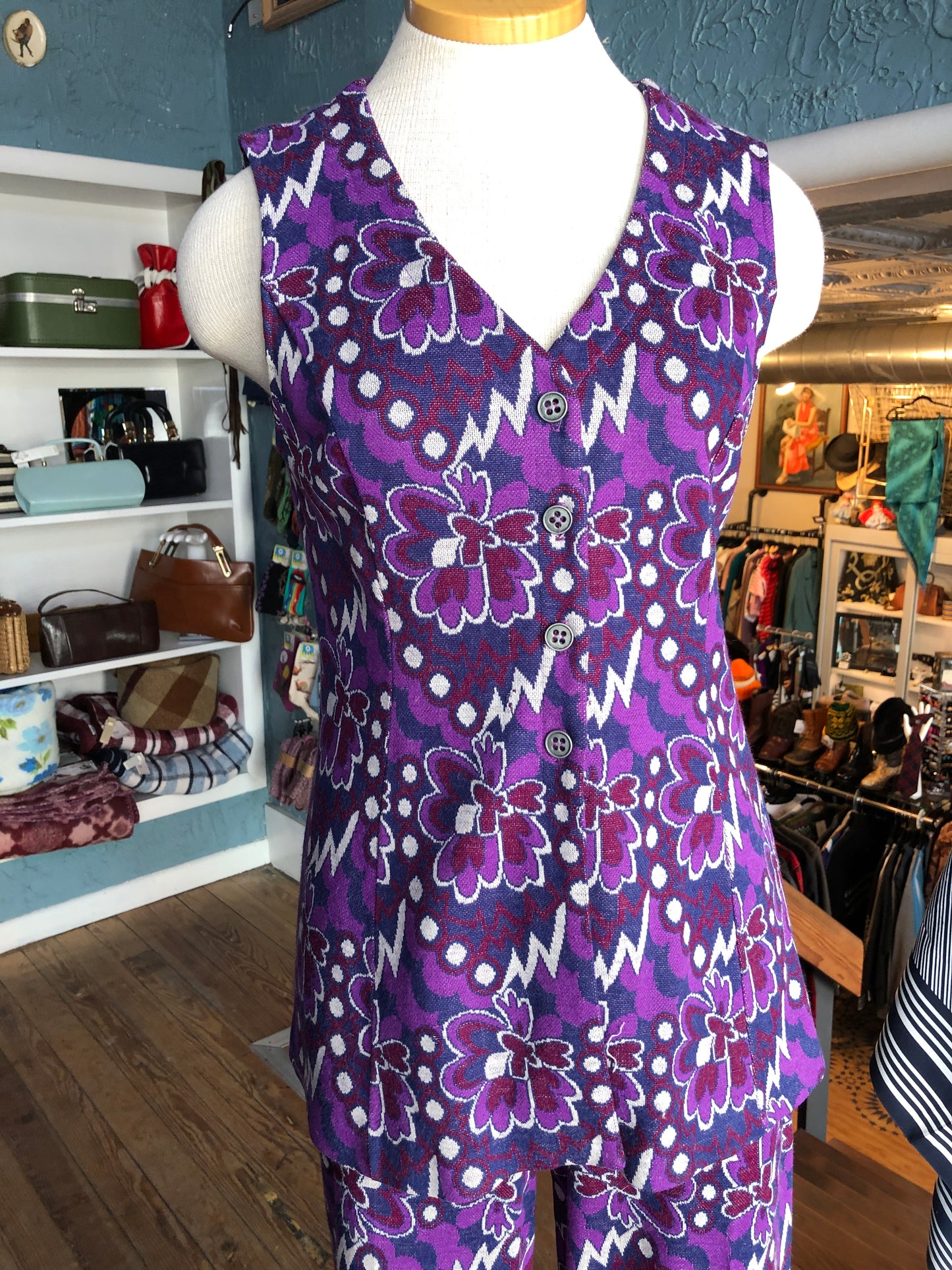 60s Tami Purple Floral Pant Set M