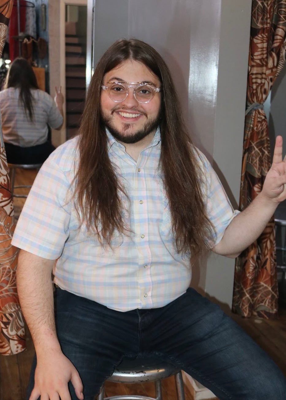 80s Karman Pastel Gingham Snap Shirt XL