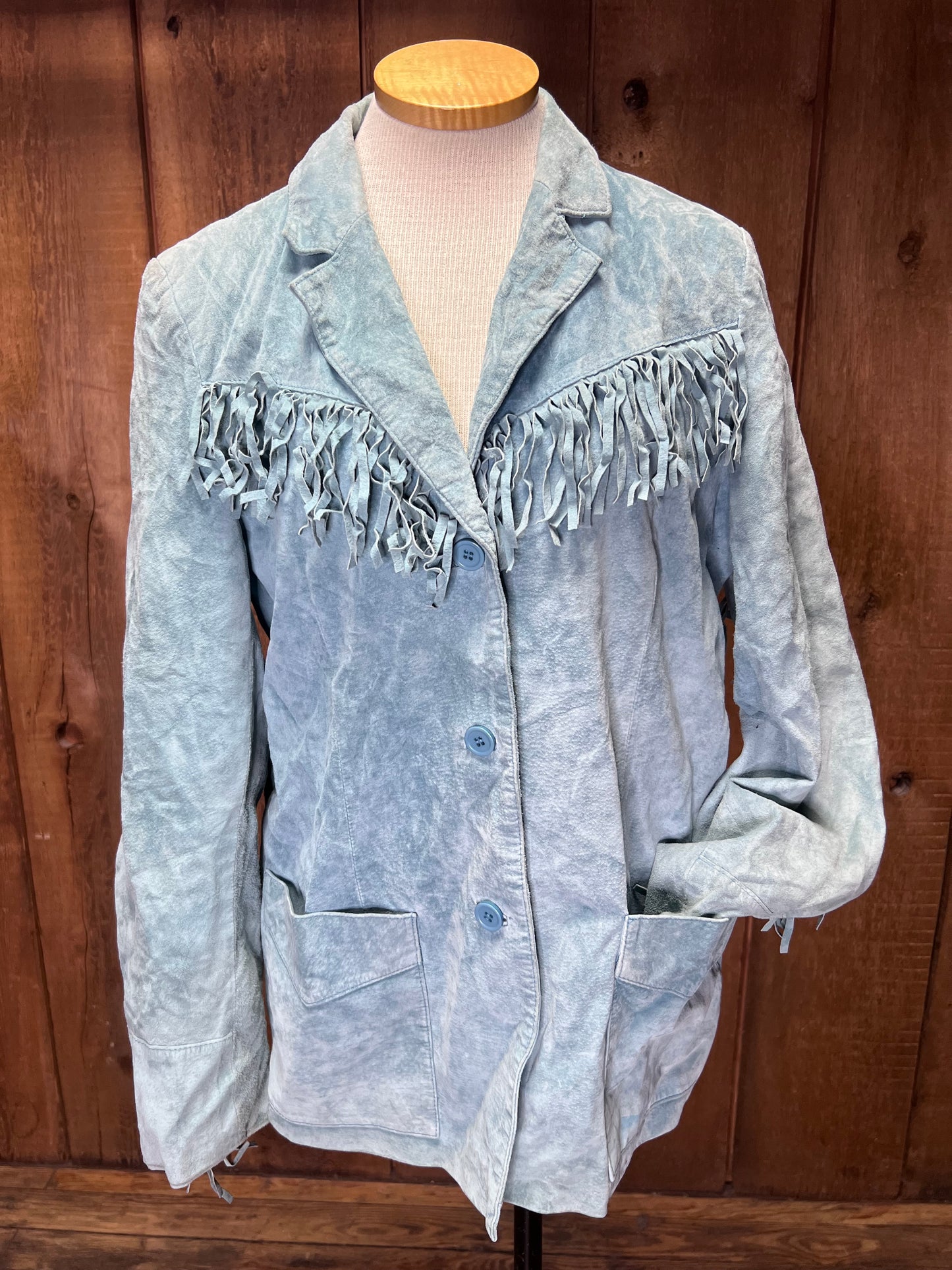 80s Sky Blue Suede Fringe Jacket     M/L