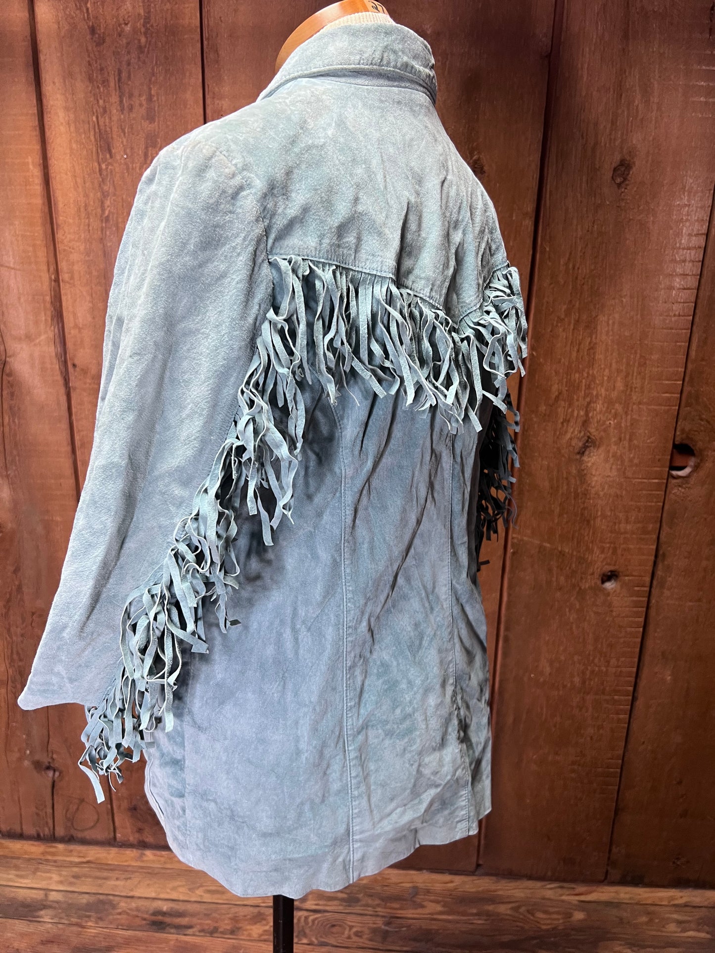 80s Sky Blue Suede Fringe Jacket     M/L