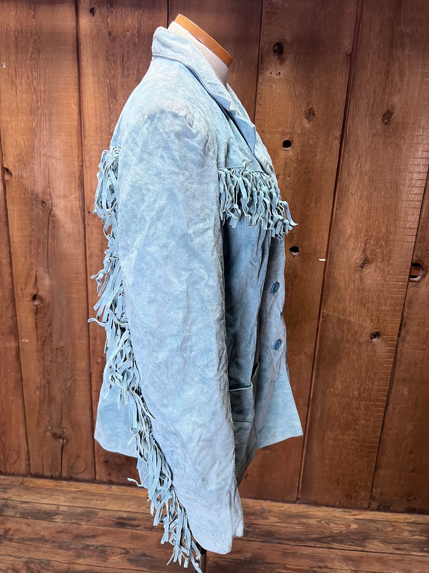 80s Sky Blue Suede Fringe Jacket     M/L