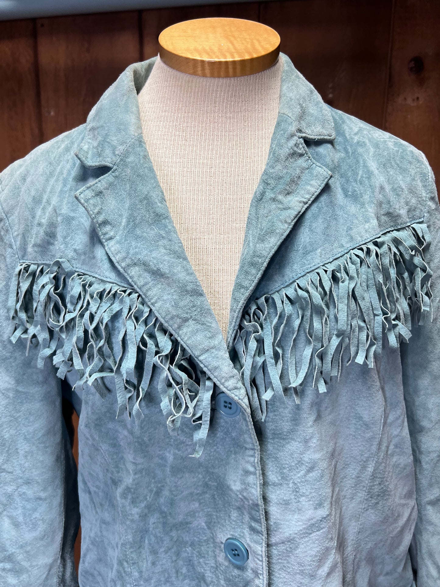 80s Sky Blue Suede Fringe Jacket     M/L