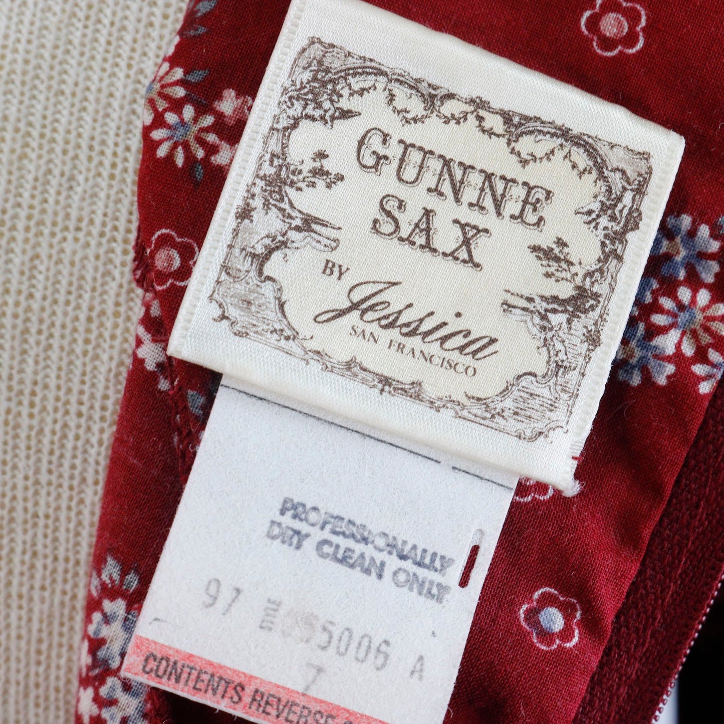 70s Gunne Sax Burgundy Calico Dress W24