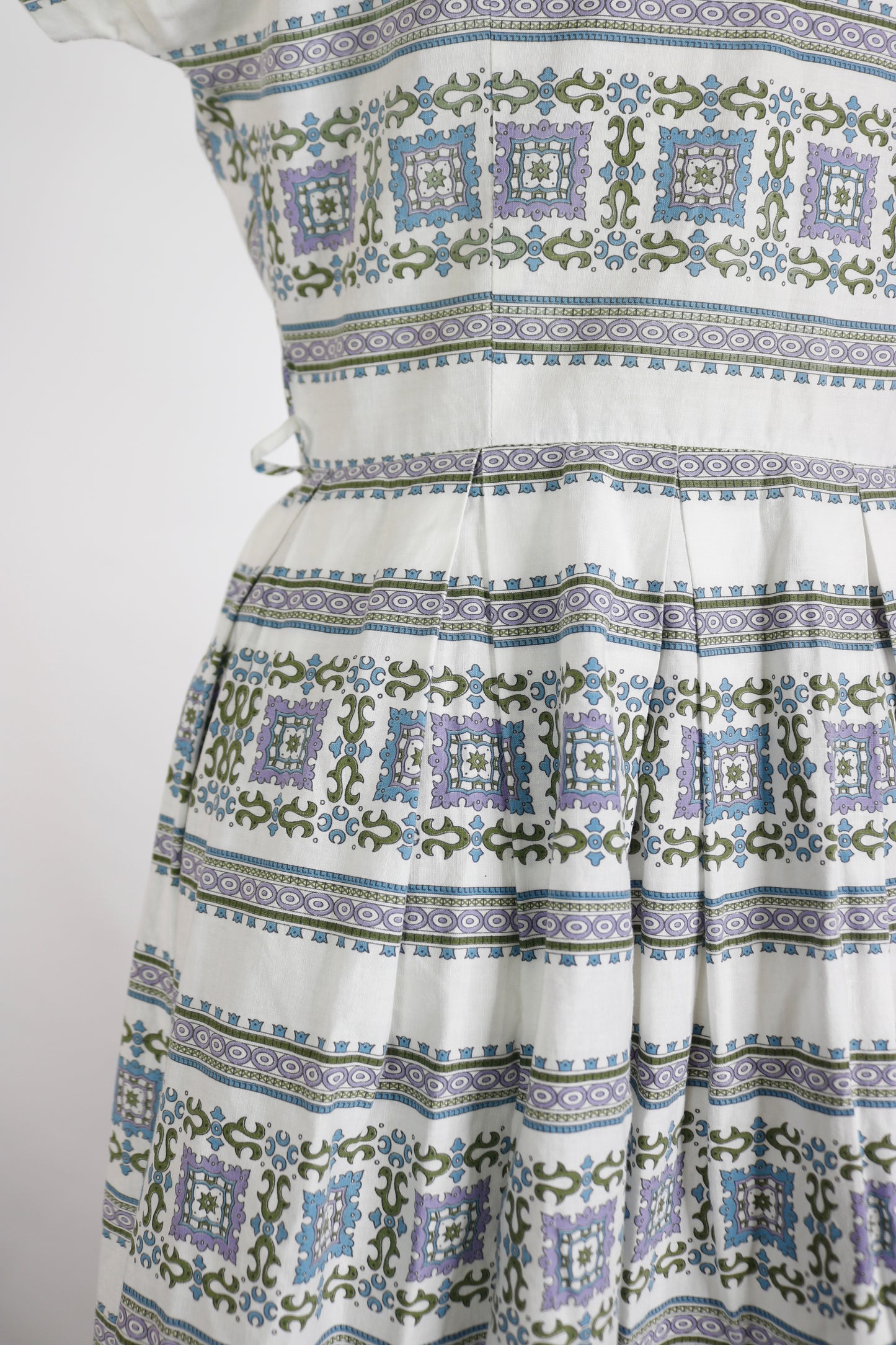 50s Maxan Grn/Purp Pattern Cotton Zip Dress w27