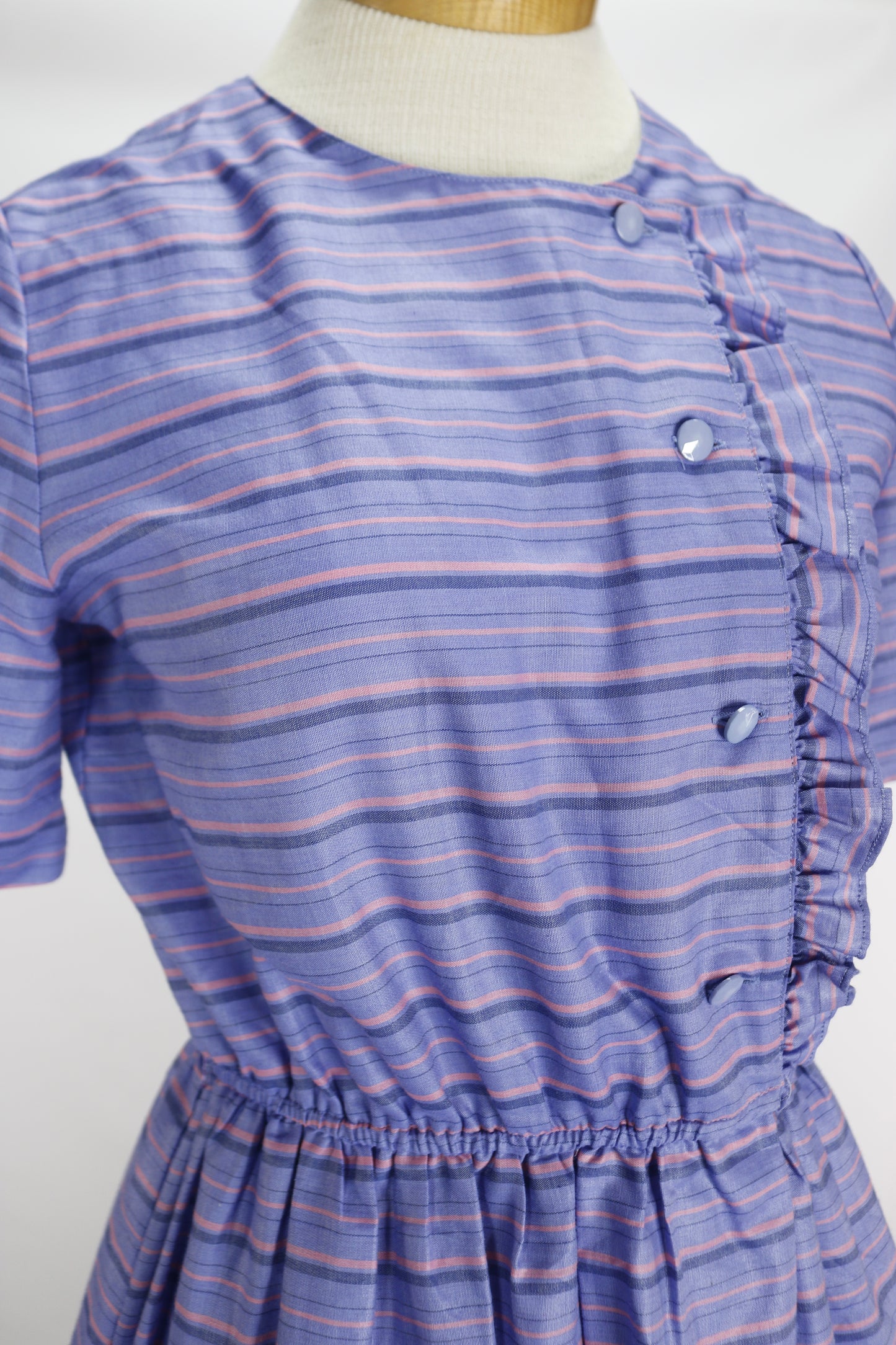80s Joynono Purple Striped Button Front Dress S
