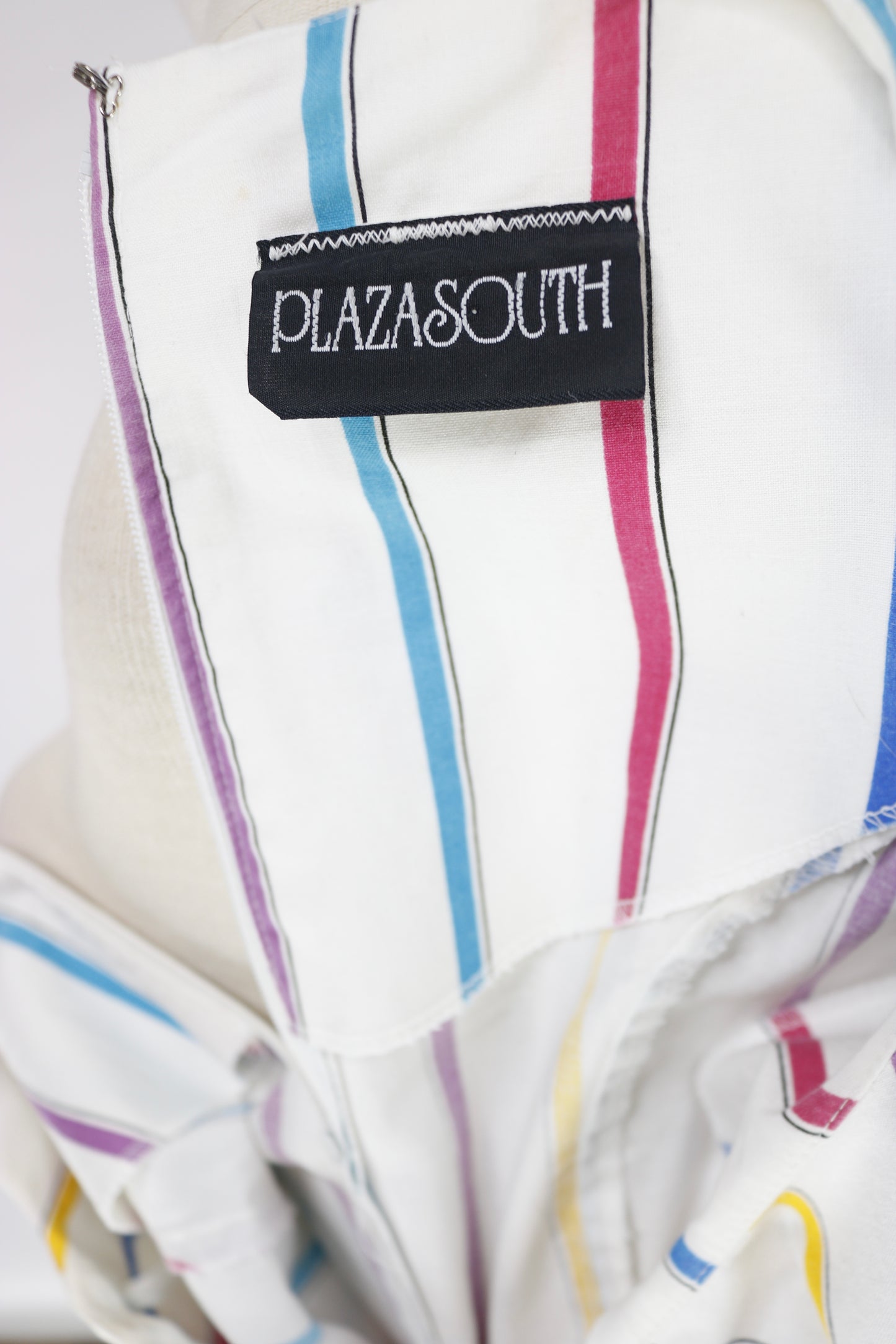 80s Plaza South Rainbow Stripe Mutton Sleeve Dress w28