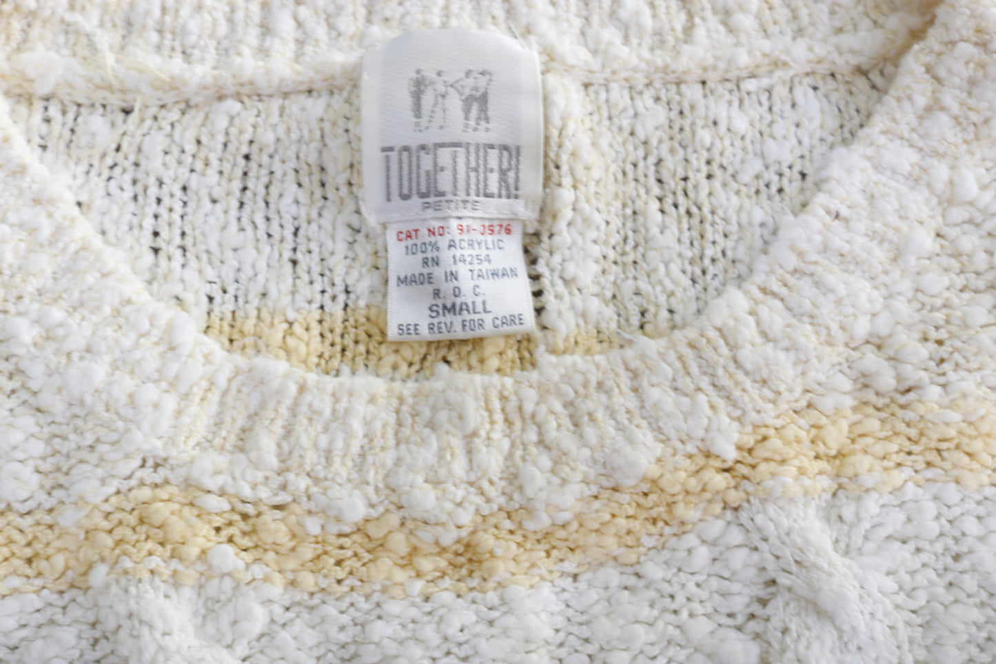 80s Together! Wht/Yllw Chunk Knit Sweater S