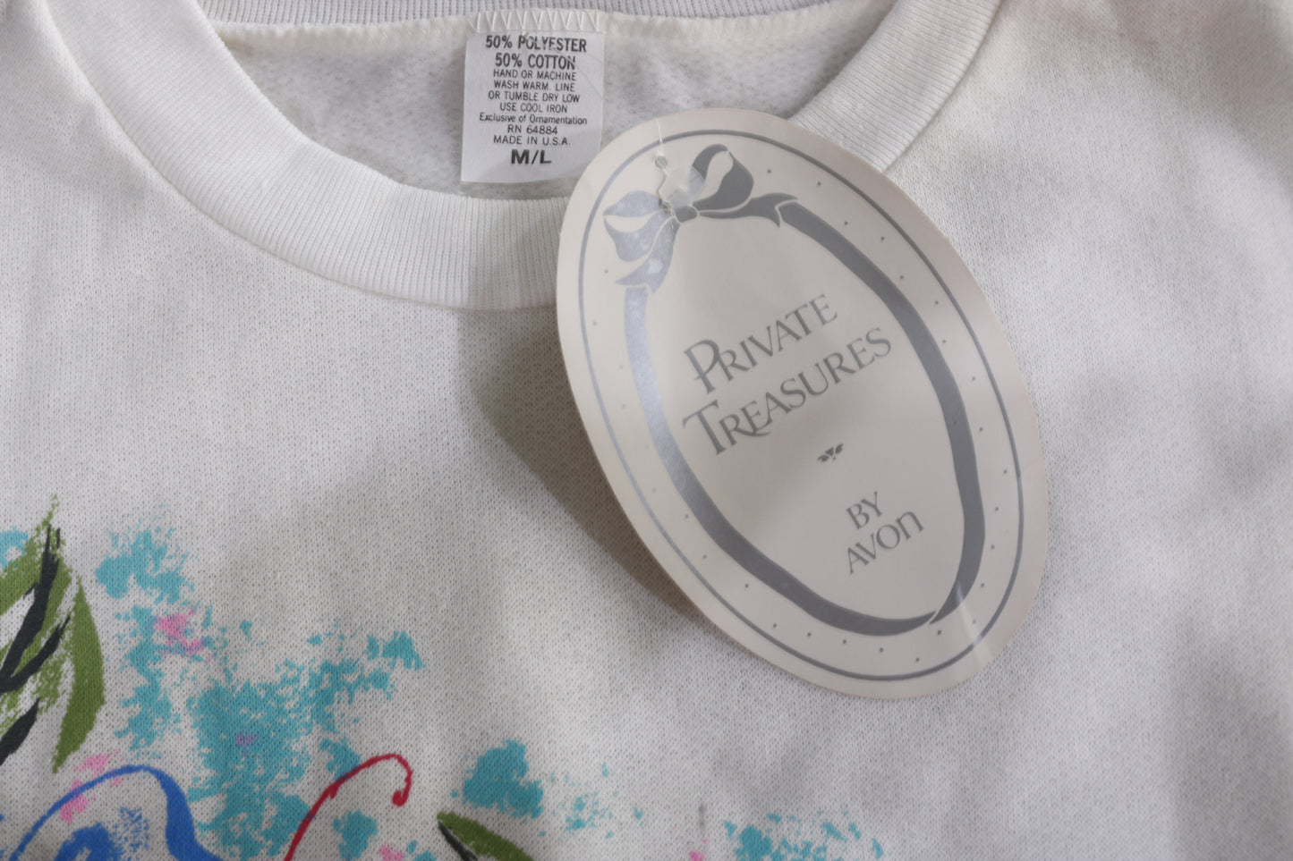 90s Avon White Floral Mom Swtshrt M/L