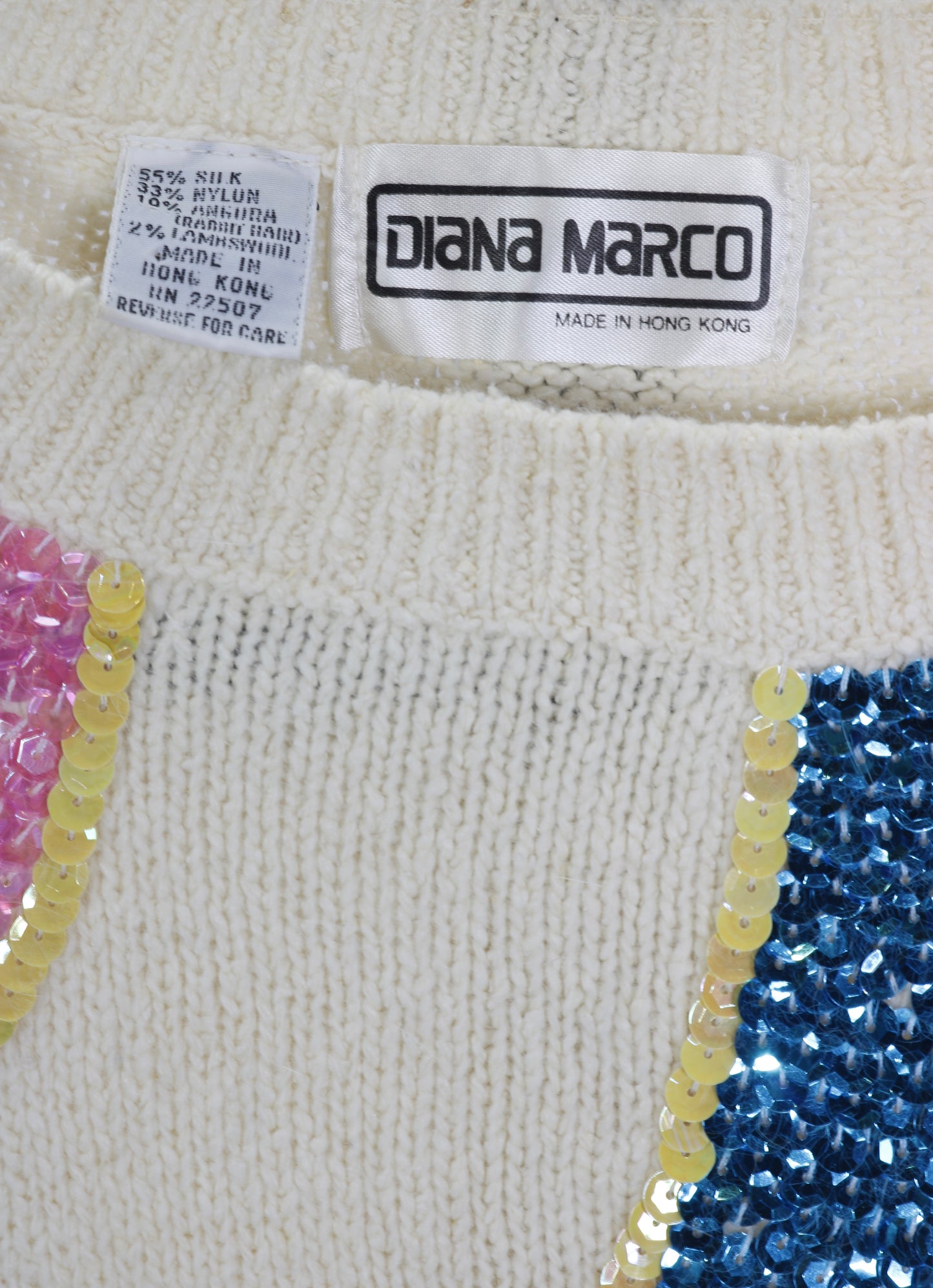 80s Diana Marco Ivory & Sequin Sweater L