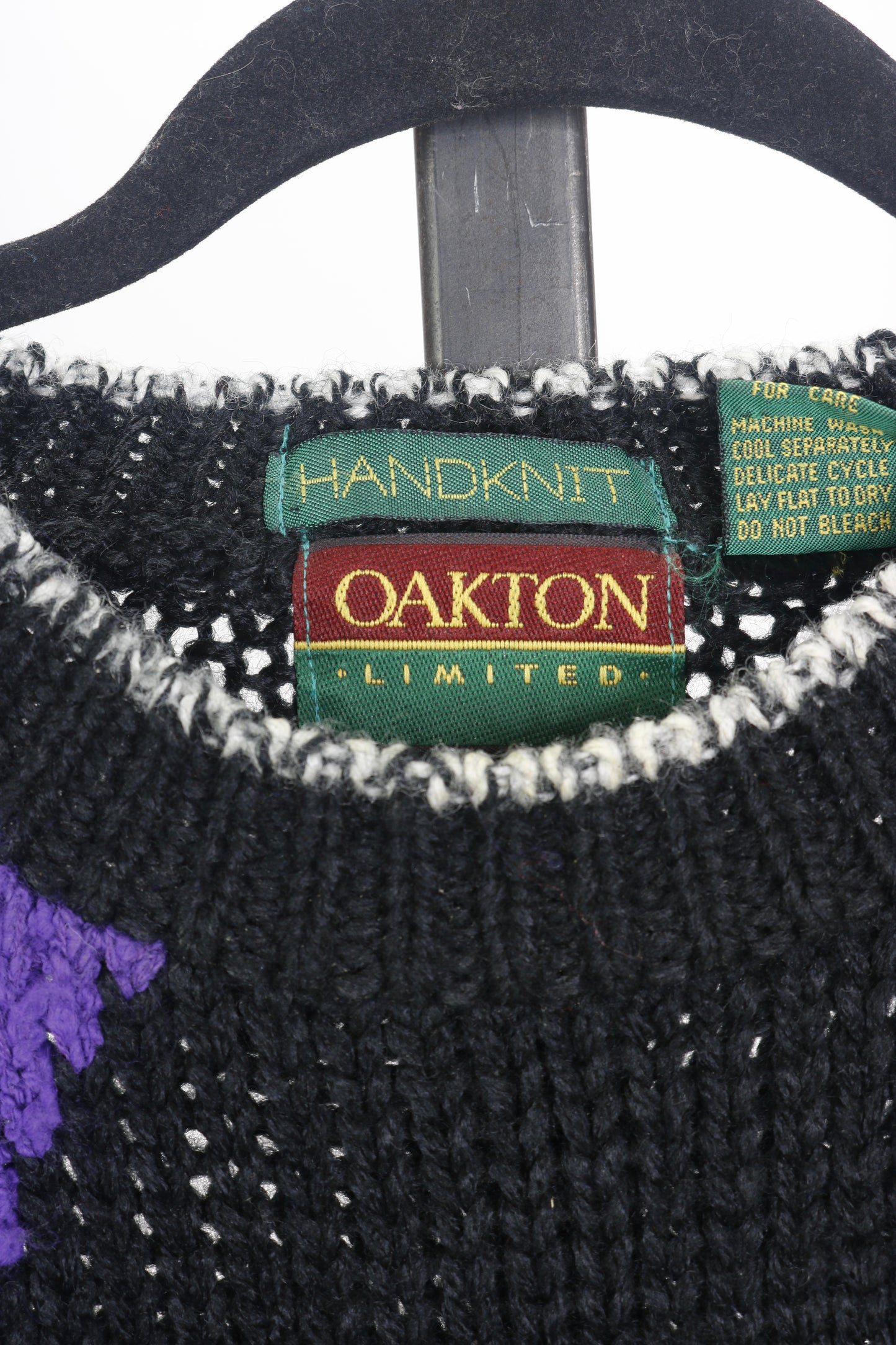 80s Oakton Handknit Blk/Prp Abstract Sweater XXL
