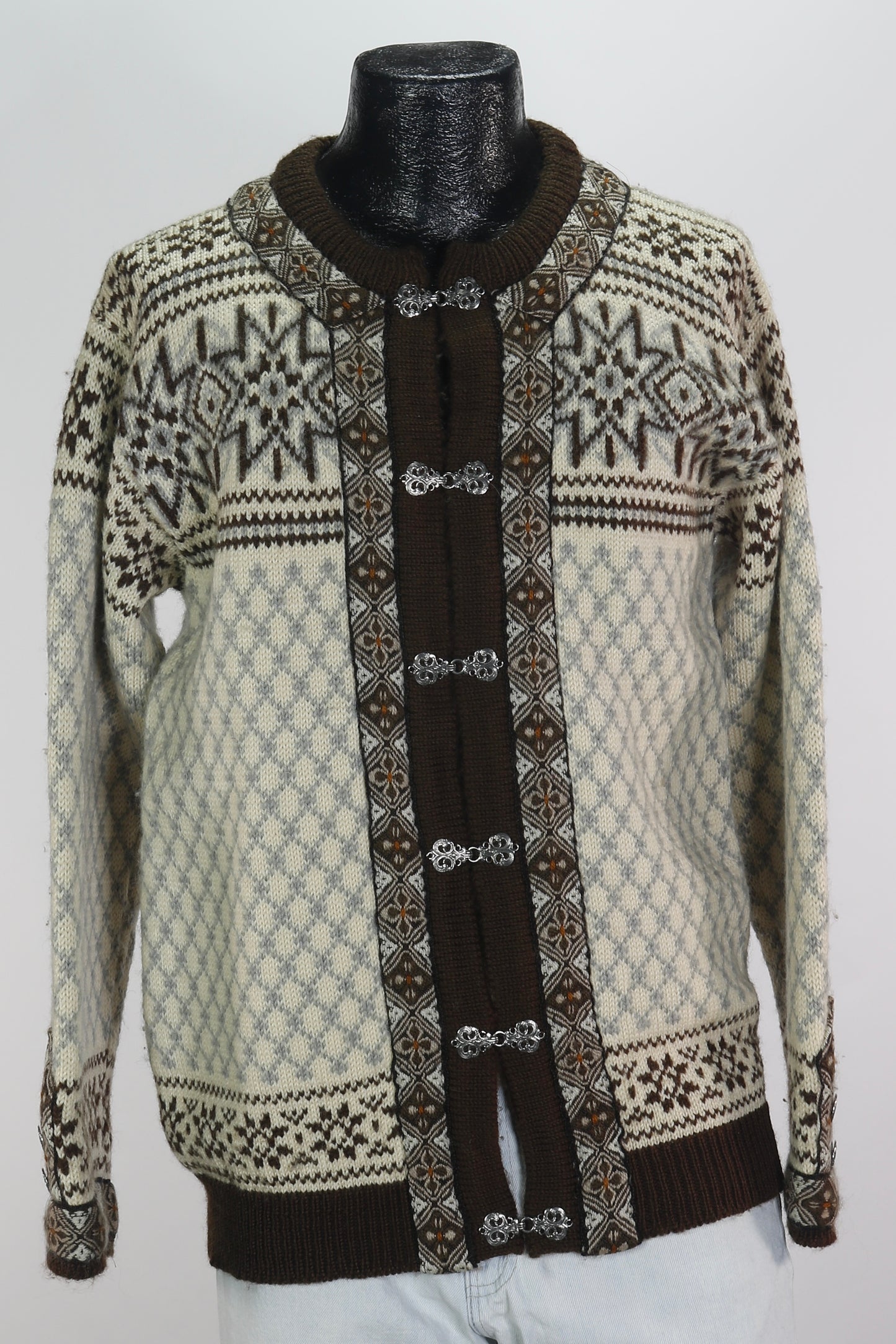 90s DALE of Norway Brown Trim Cardigan L