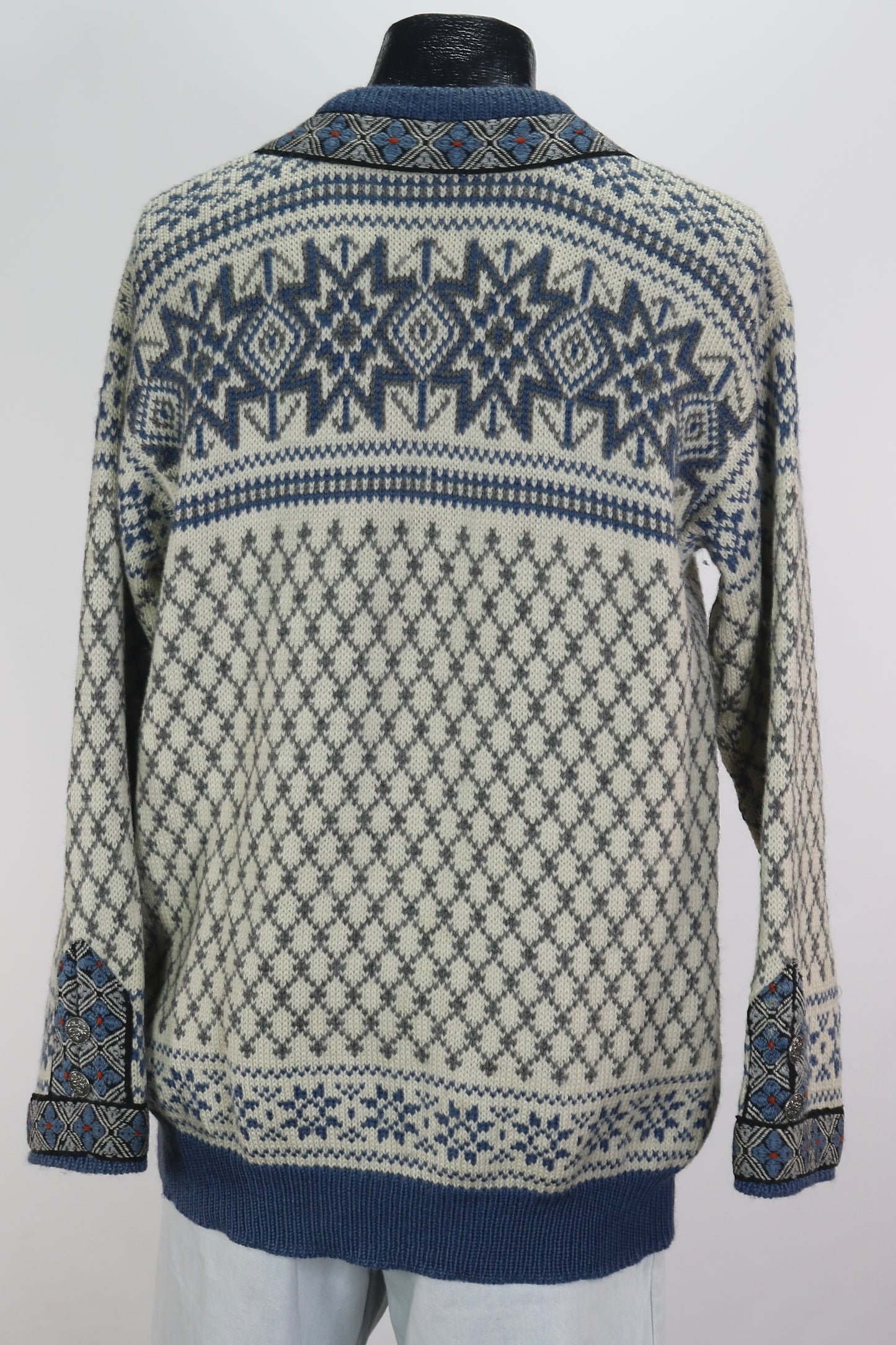 90s DALE of Norway Blue Trim Cardigan XL