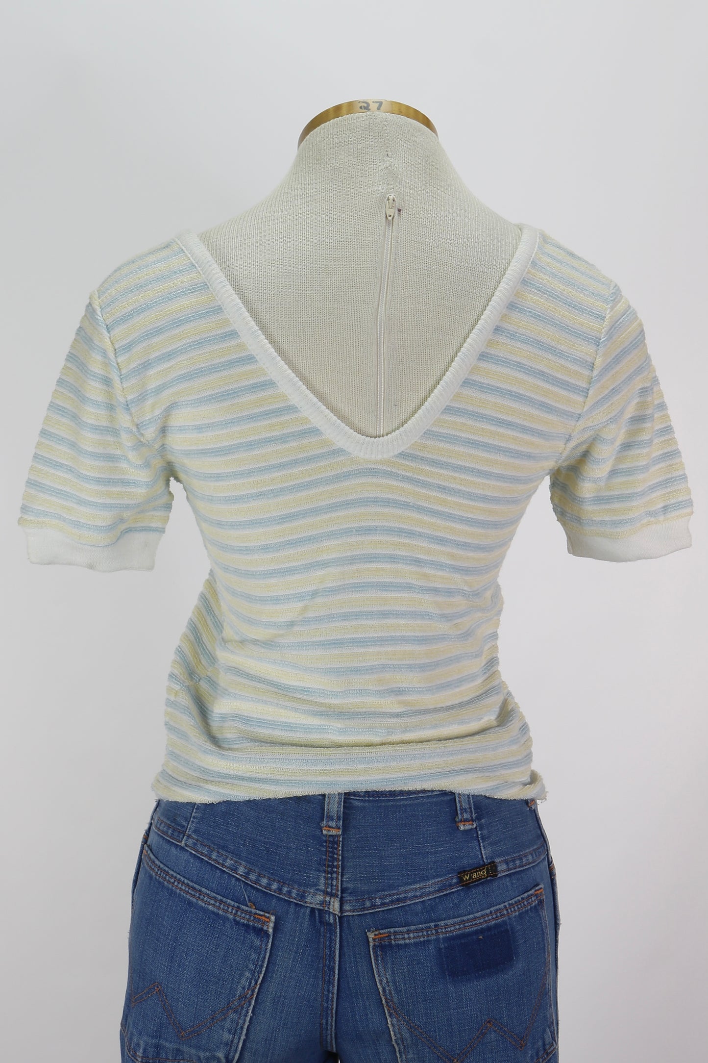 80s Pastel Blue/Yllw Terry Top S