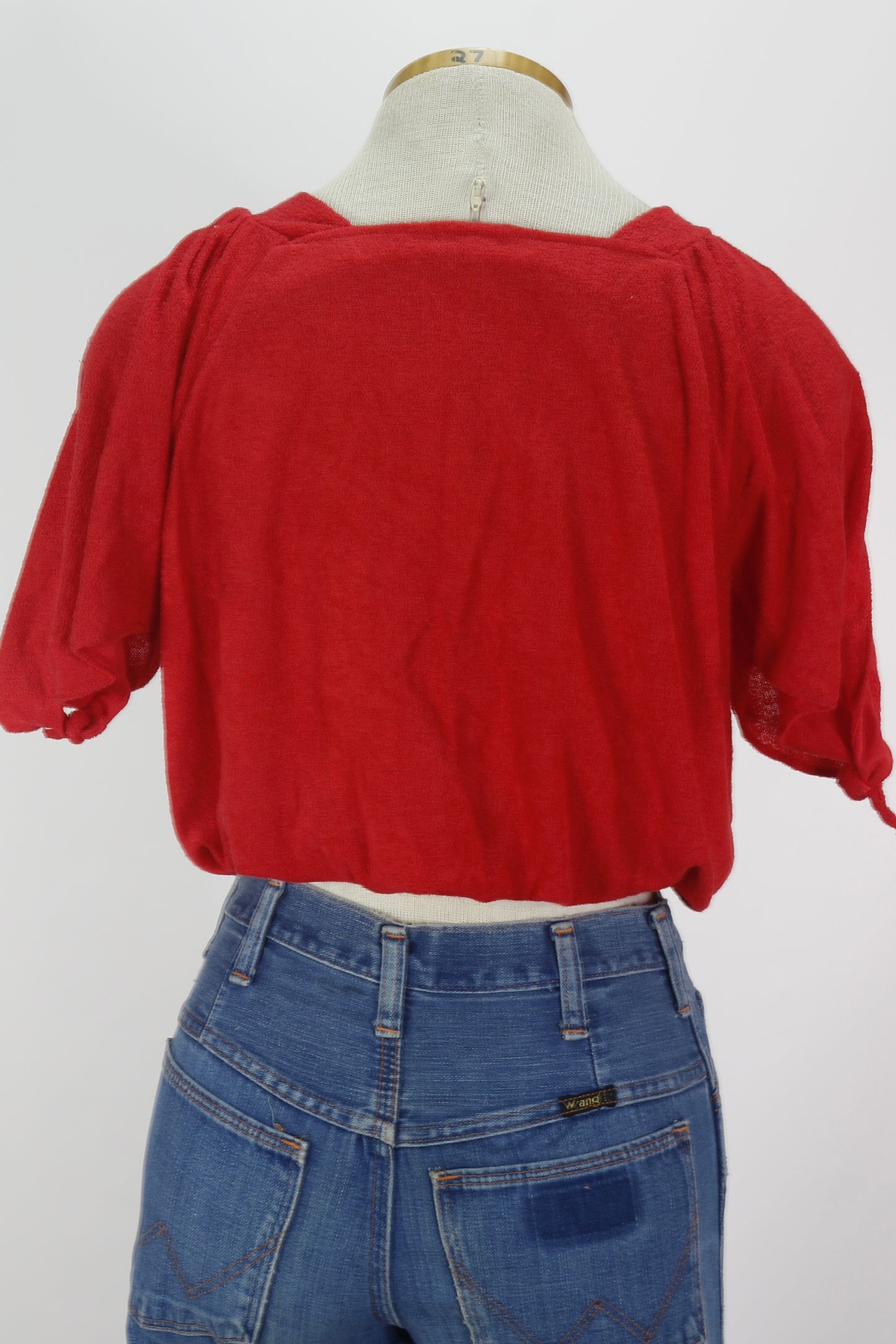 70s Red Terry Cloth Crop Top L