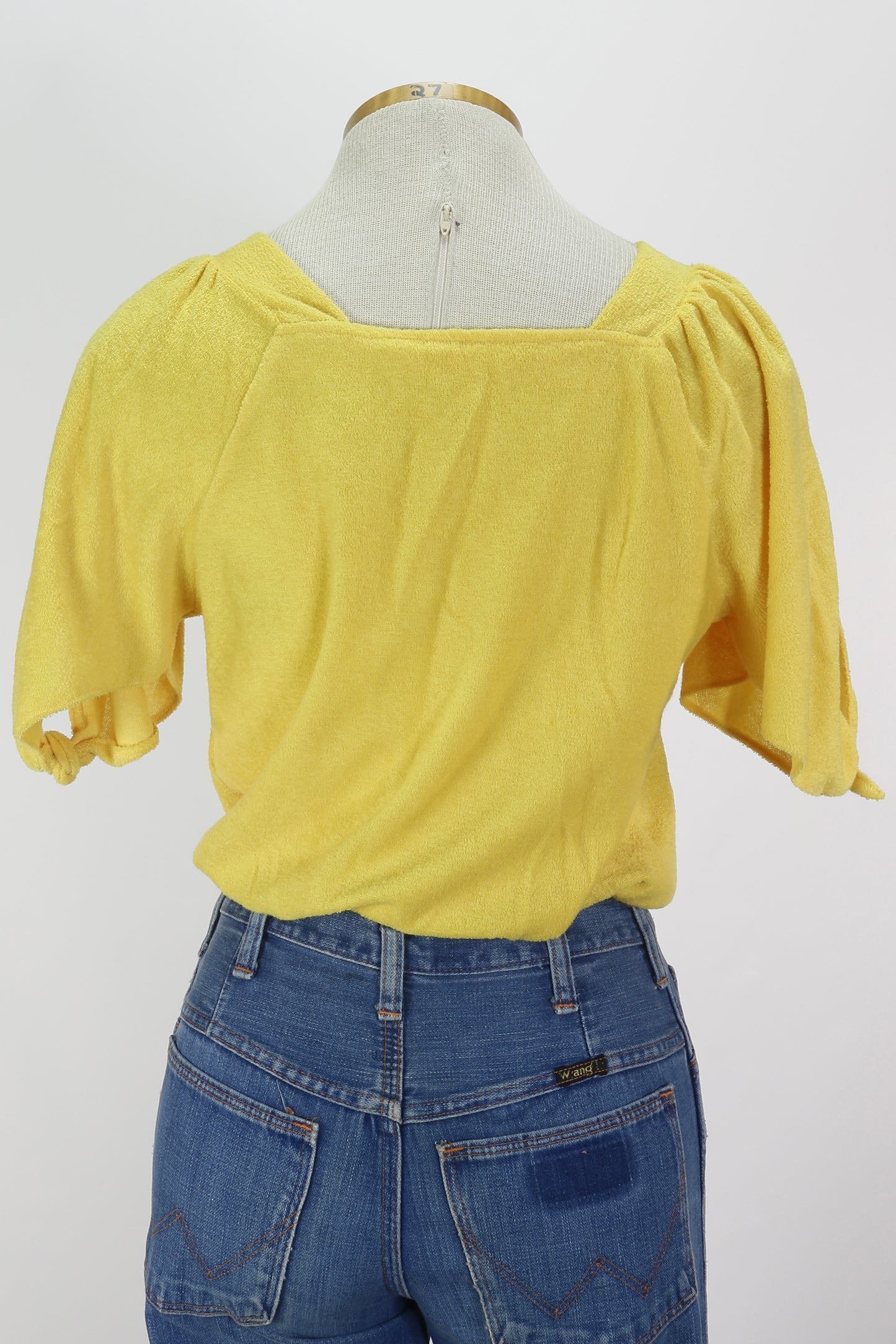 70s Yellow Terry Cloth Crop Top L