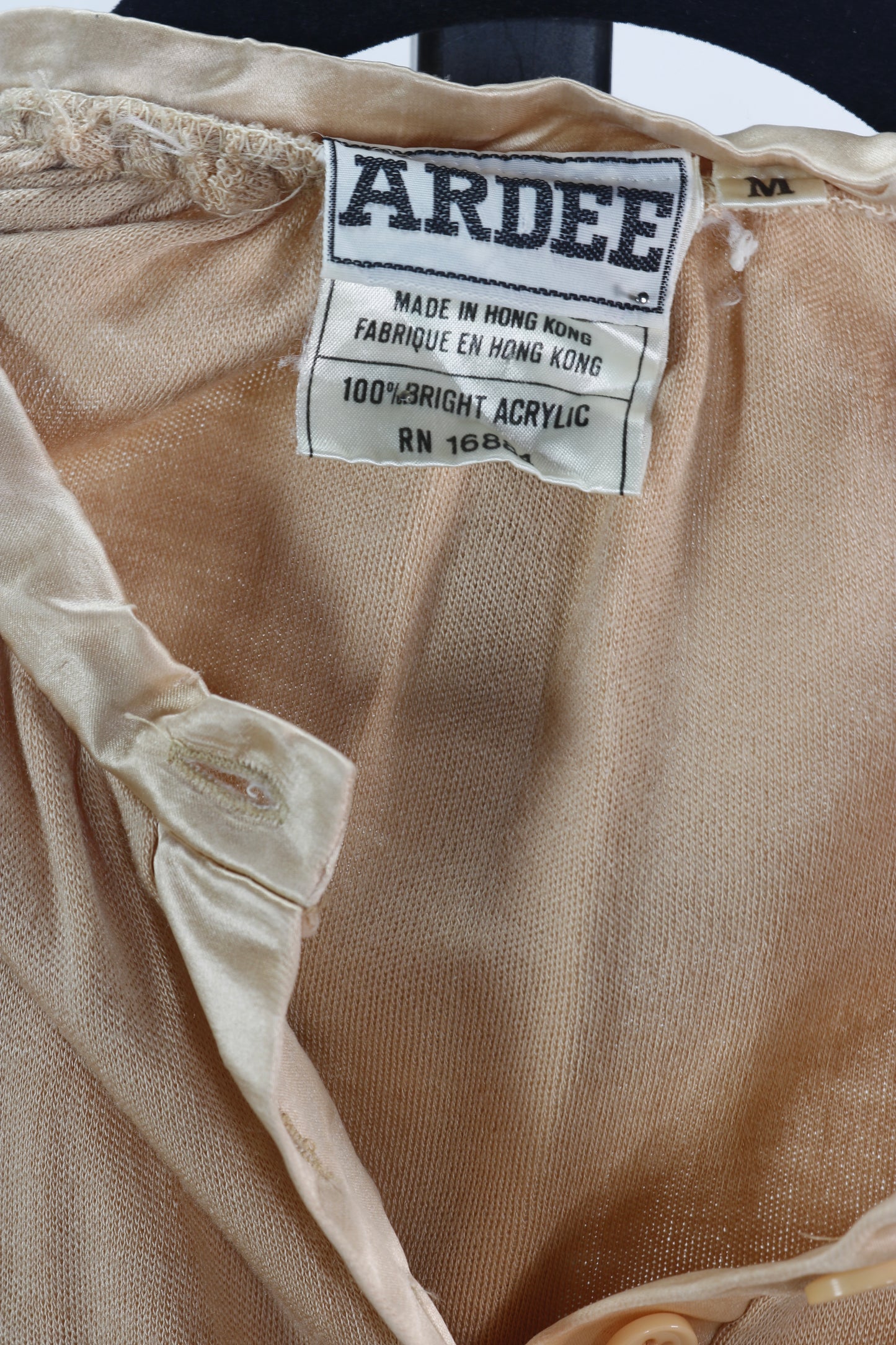 70s Ardee Peach Jersey & Satin Top M