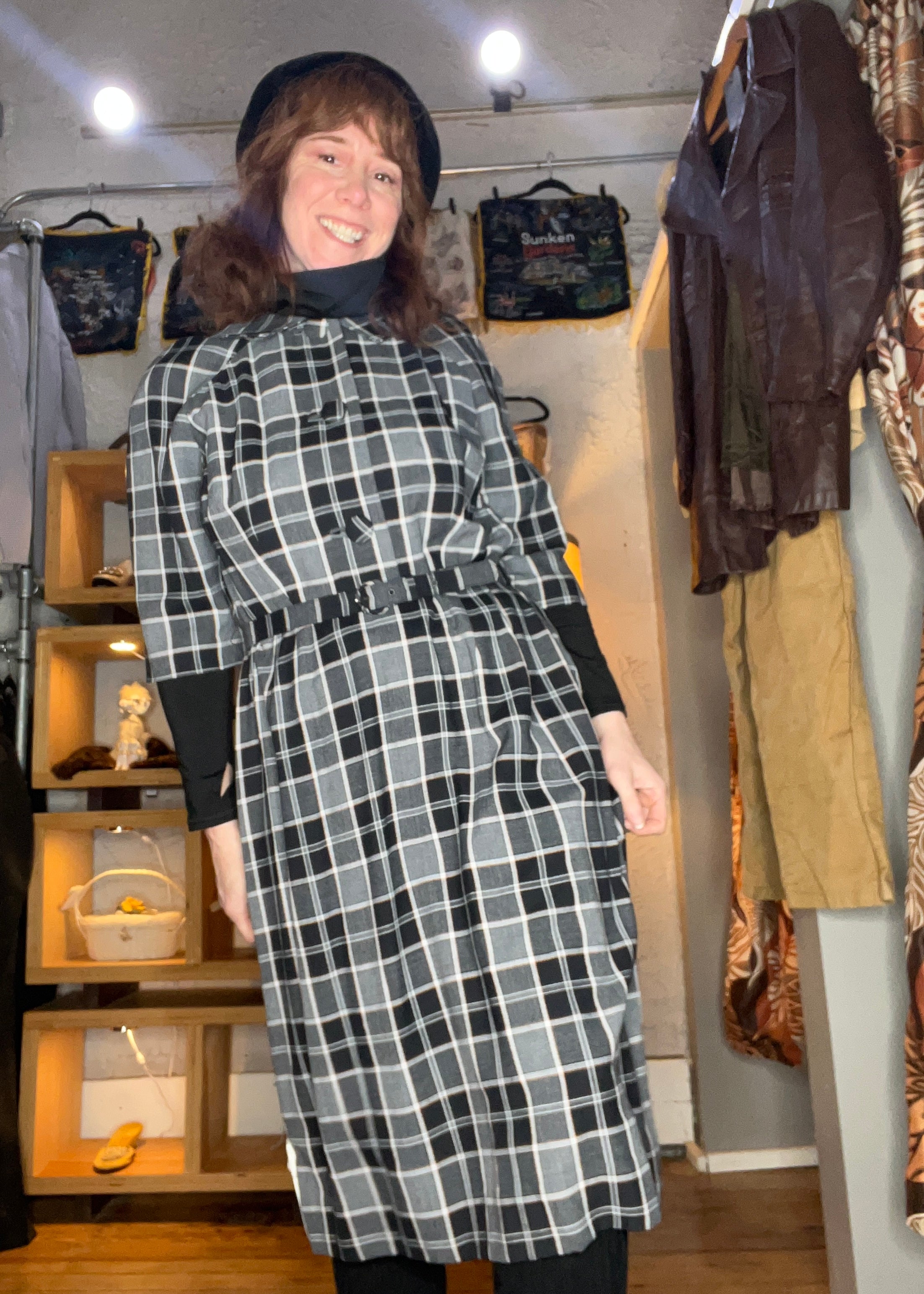 black and orange plaid dress Unique Vintage Plus Size 1950s Orange & Black Plaid Shimmy & Shake Swing Dress 5X/26