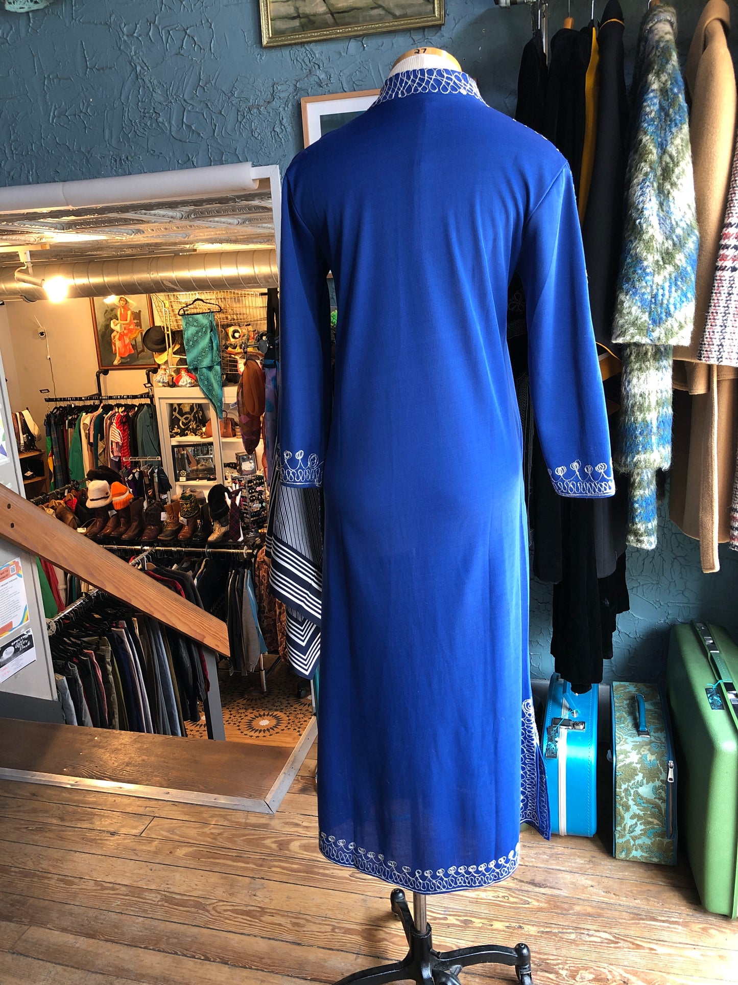 70s Blue/Silver Boheme Dress M