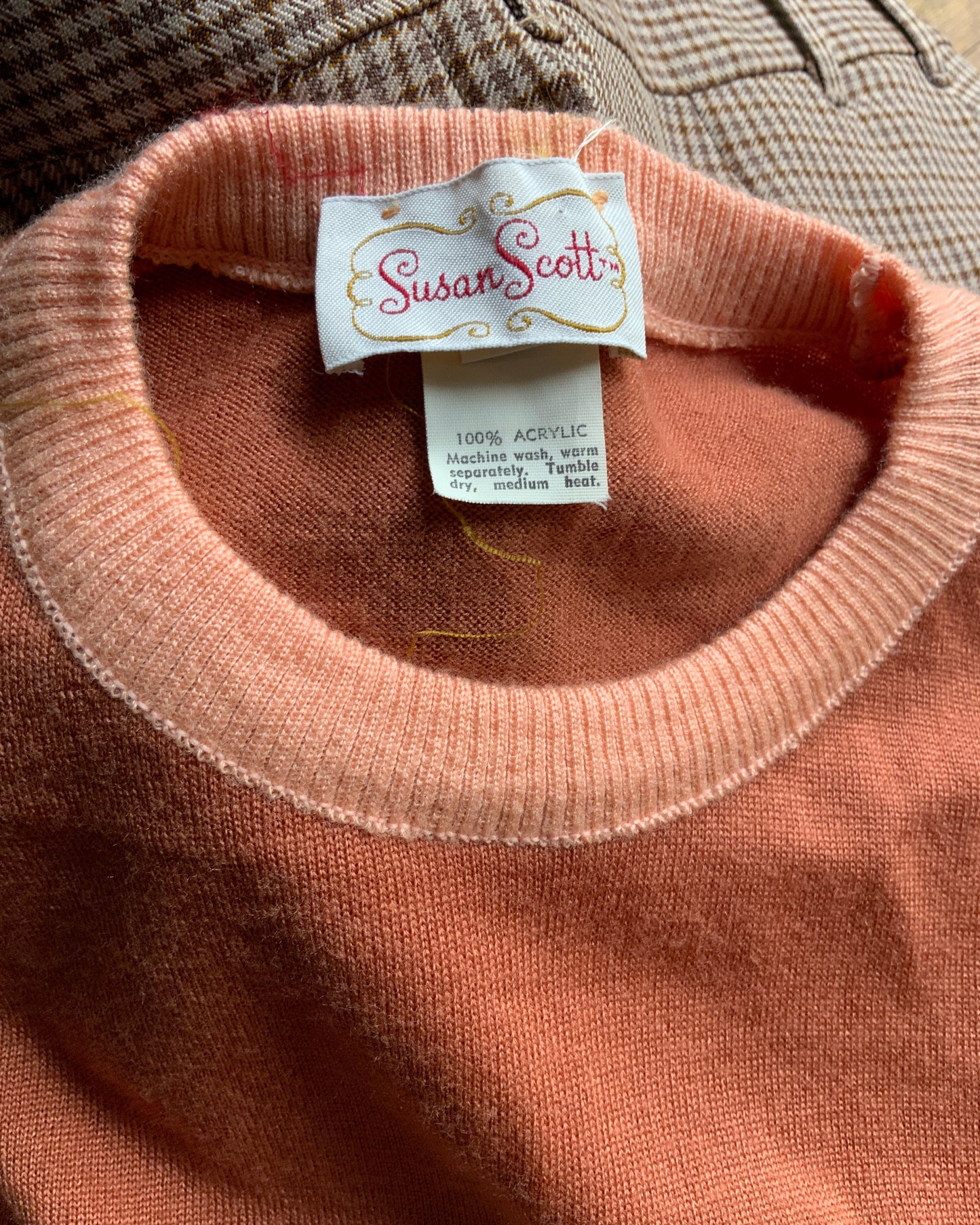 70s Susan Scott Peach/Brown Knit Tank Top        XL
