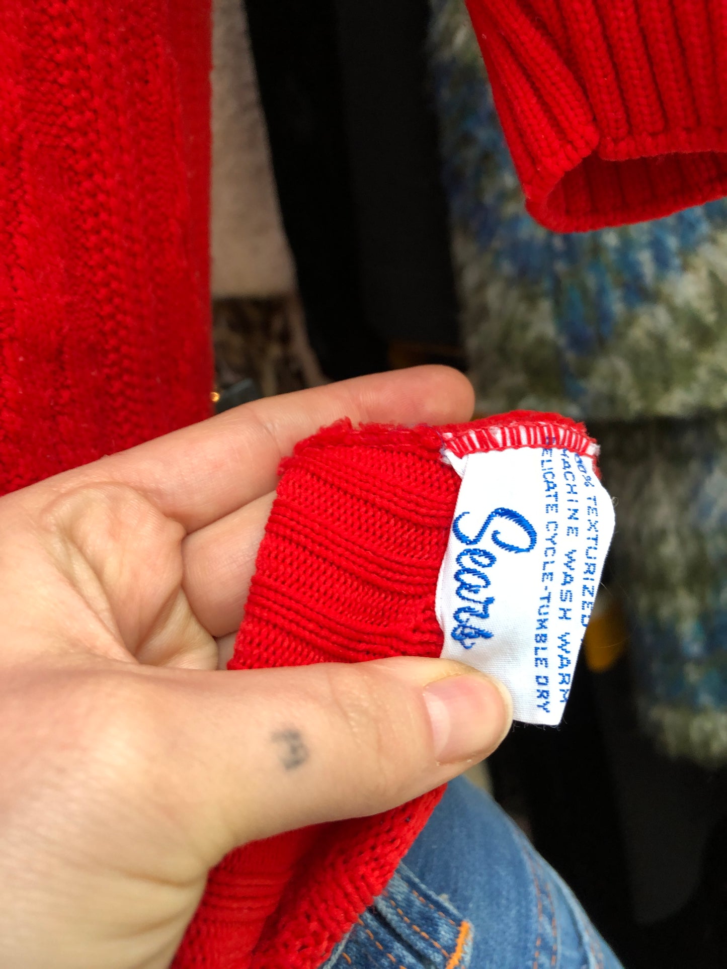 60s Sears Red Cable Knit Top S