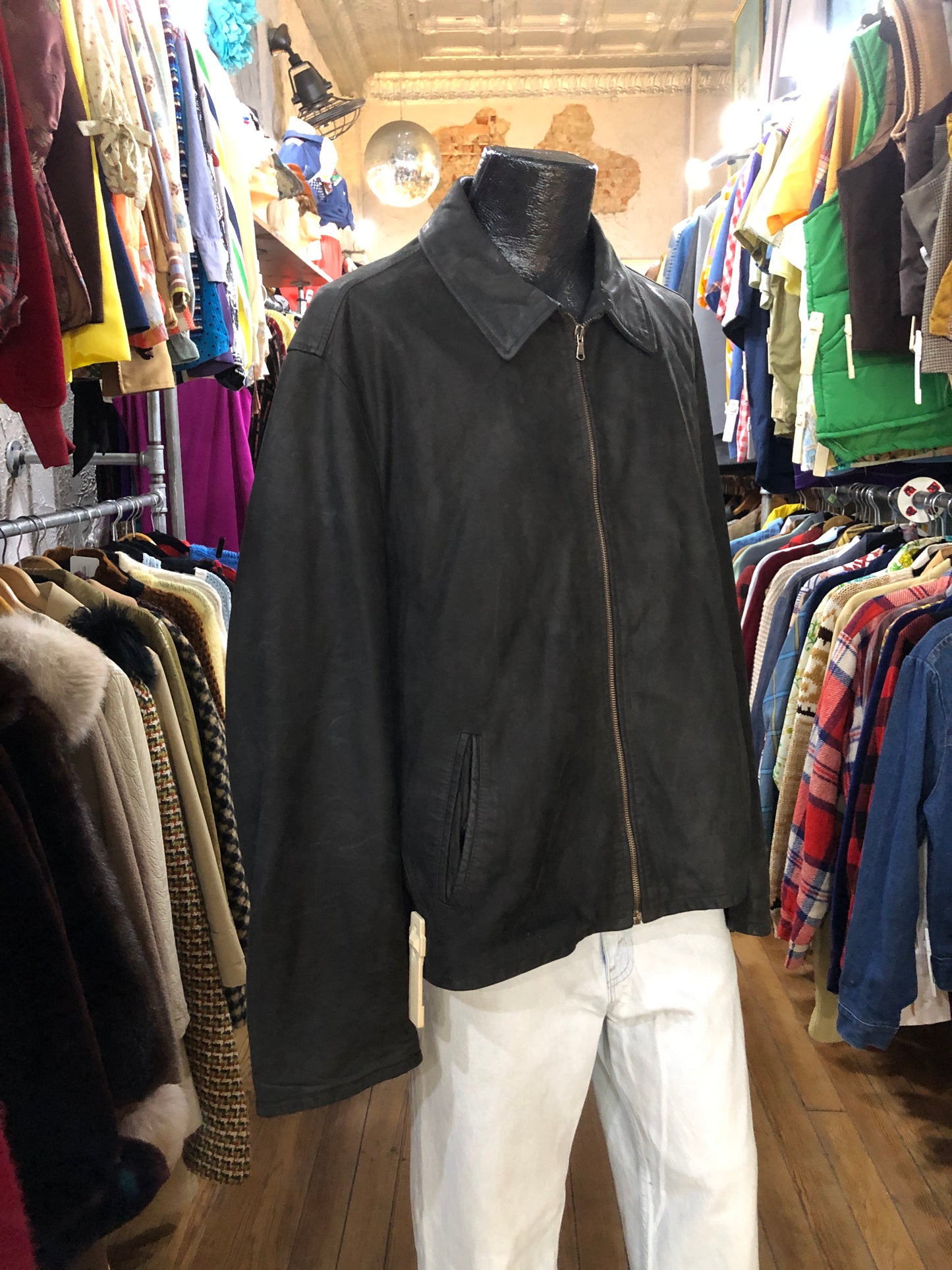 80s Vera Pelle Black Leather Jacket L/XL