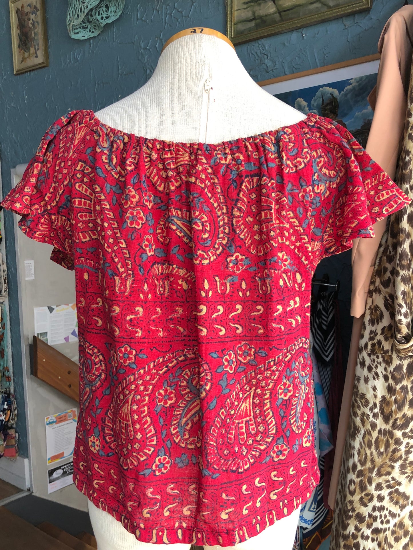 70s Red Batik Sweetheart Top M