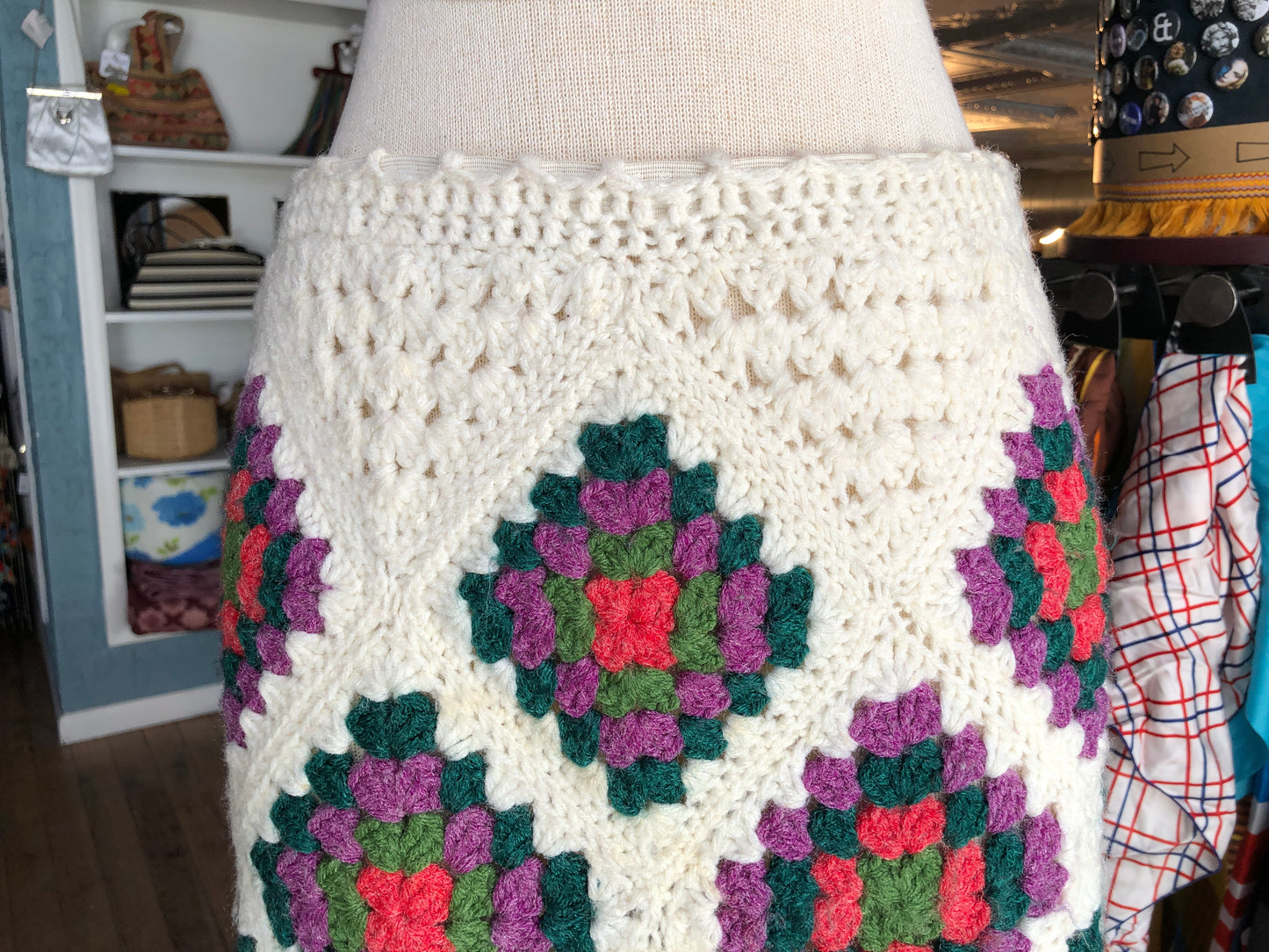 70s Granny-Square Afghan Maxi Skirt S/M