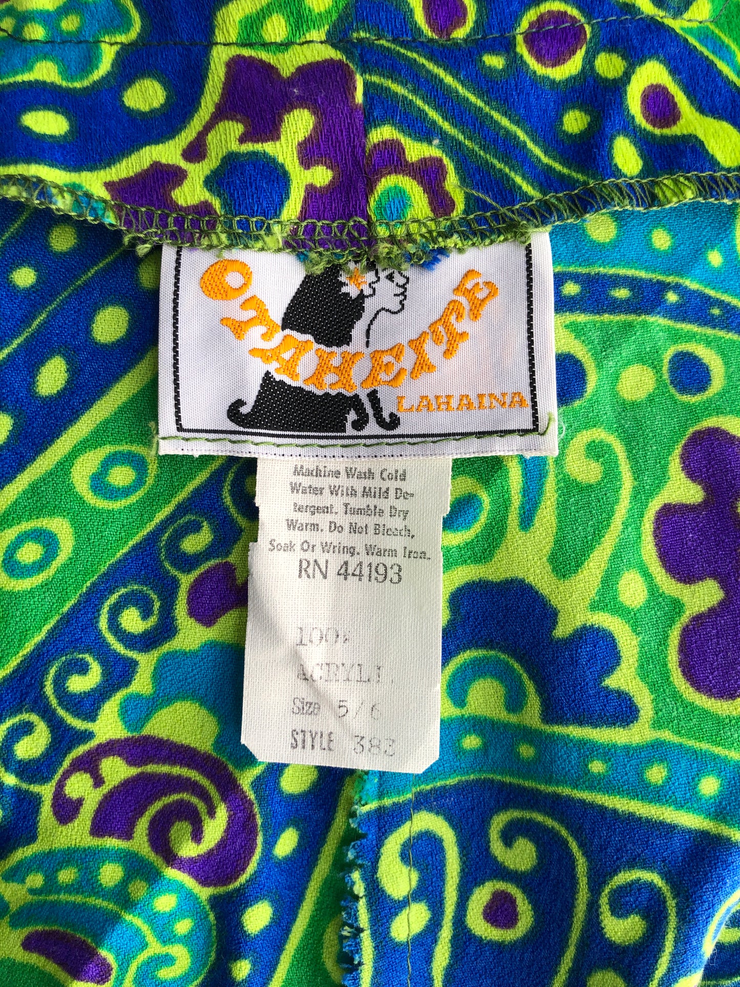 70s Otaheite Grn/Blue Lounge Dress S (w44)