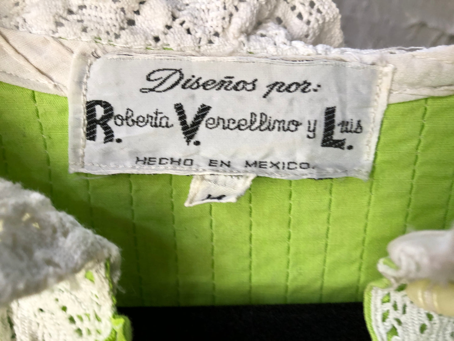 60s Roberta Vercellino Green Lace Top S/M