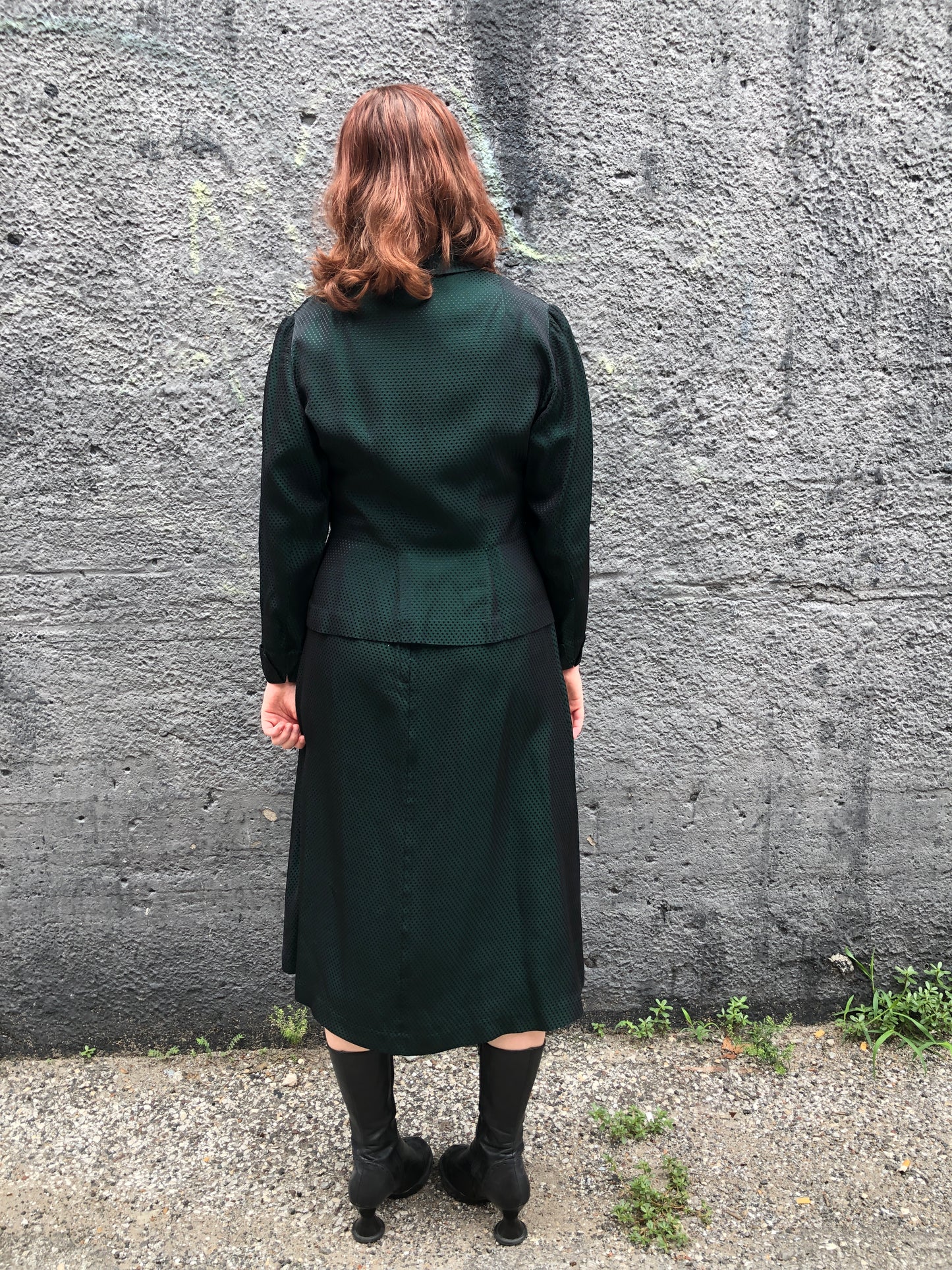 1950s Green Sheen Cocktail Skirt Set w29 (M)