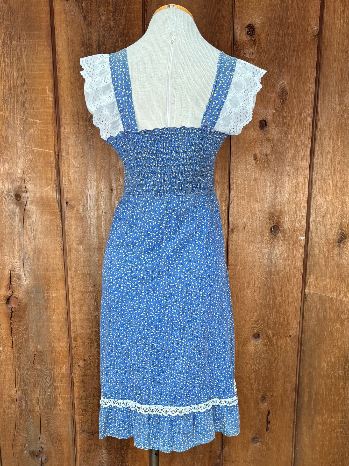 70s Blue Calico Sundress S