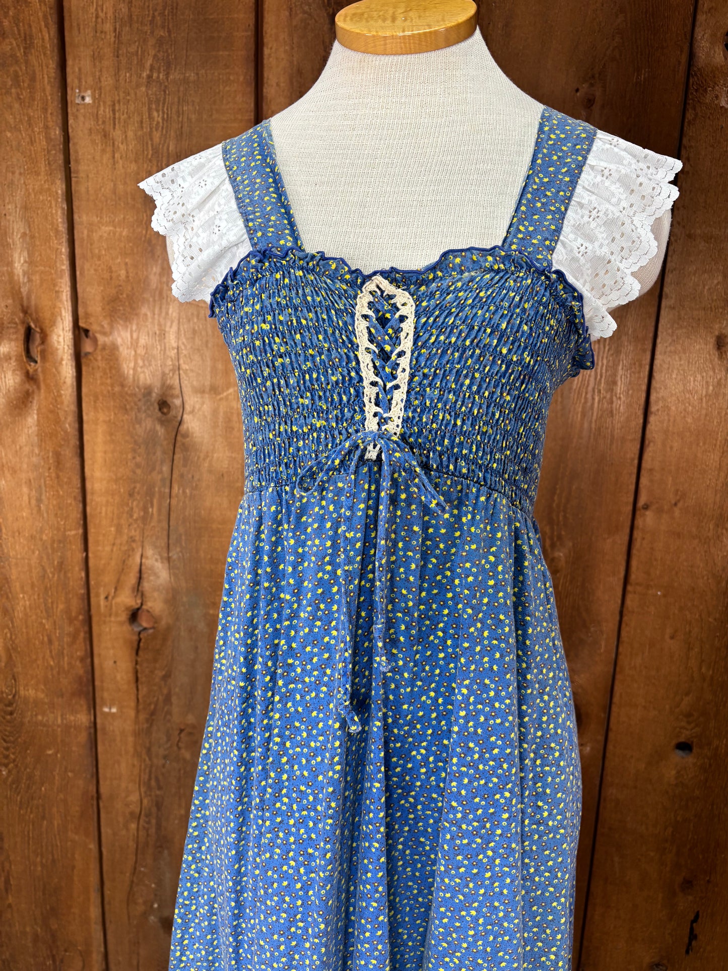 70s Blue Calico Sundress S