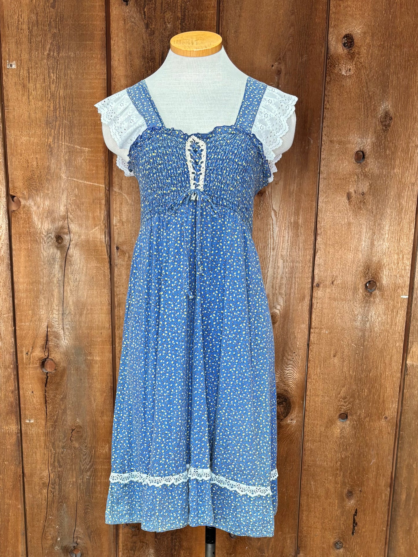 70s Blue Calico Sundress S
