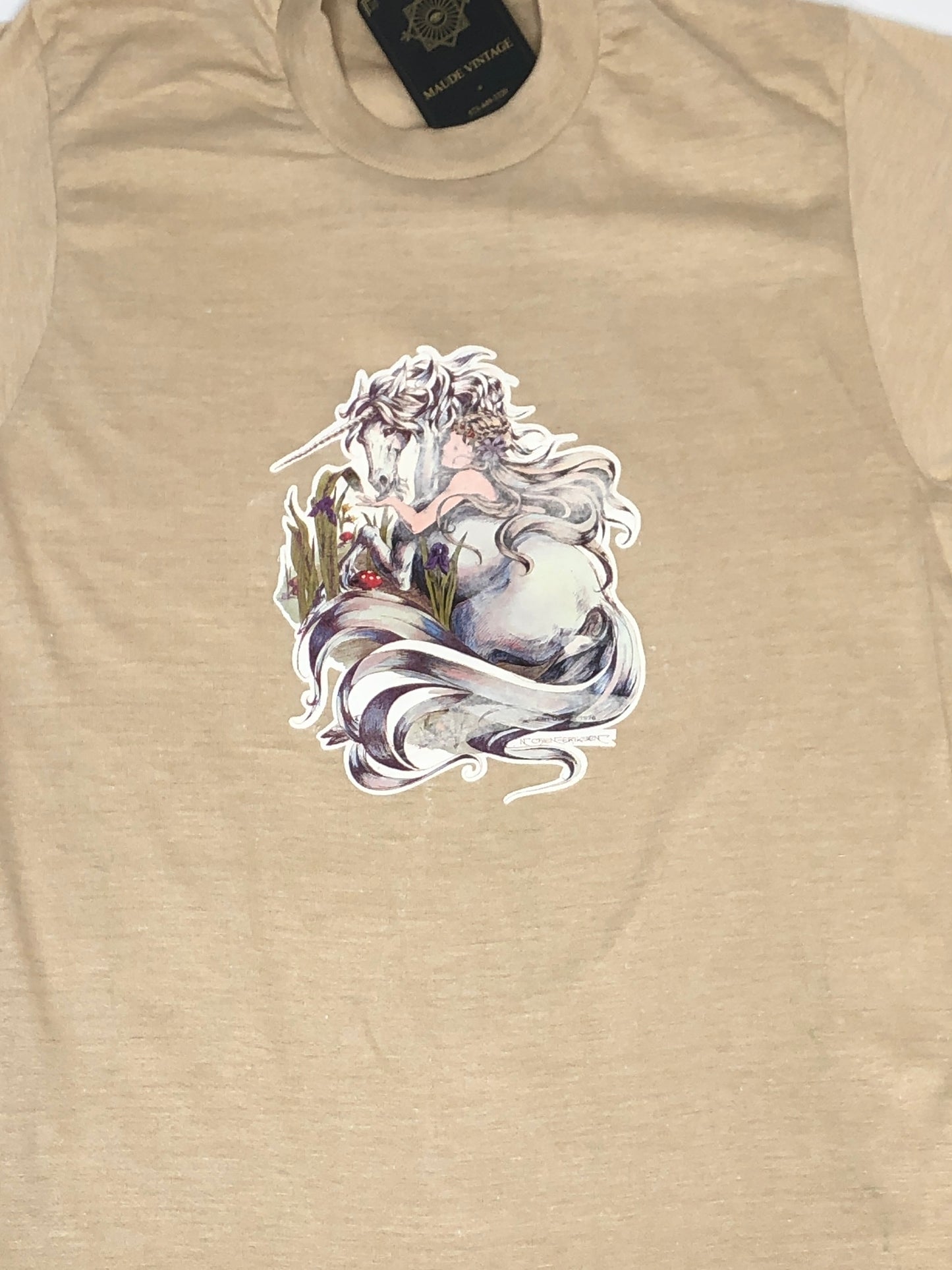 80s Unicorn & Fairy Tan Tee      S