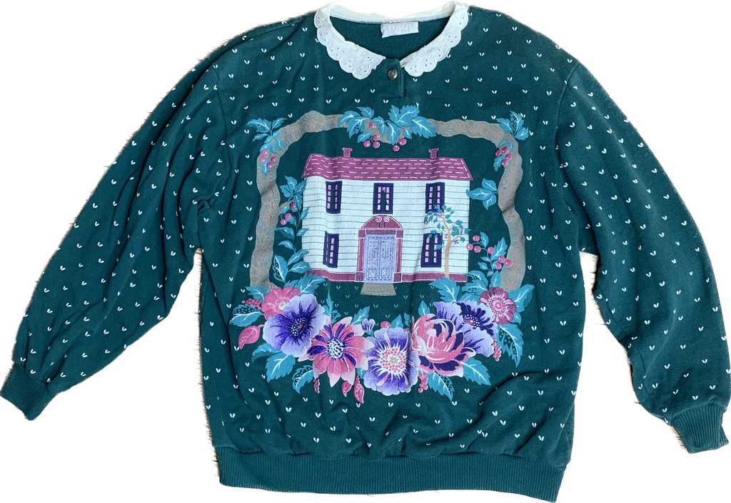 80s Spumoni Green Cottage Sweatshirt     M