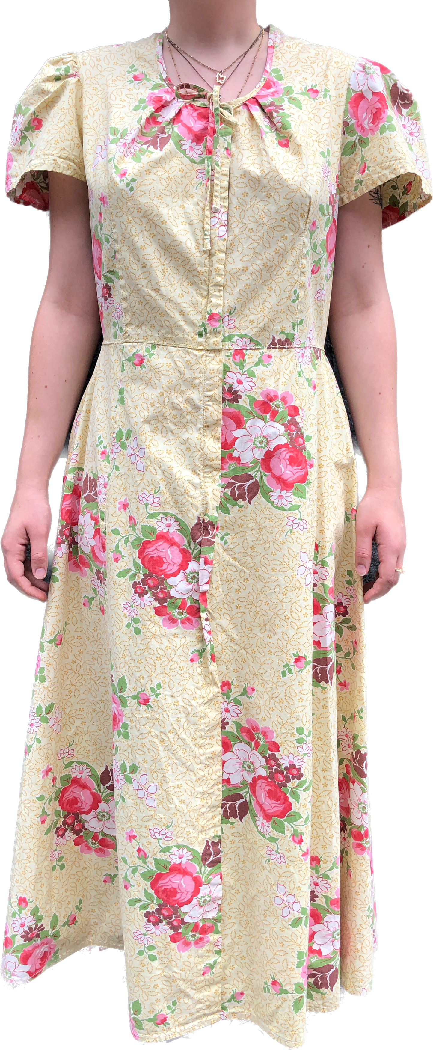 1940s Cotton Floral Puff Sleeve Maxi Dress W32