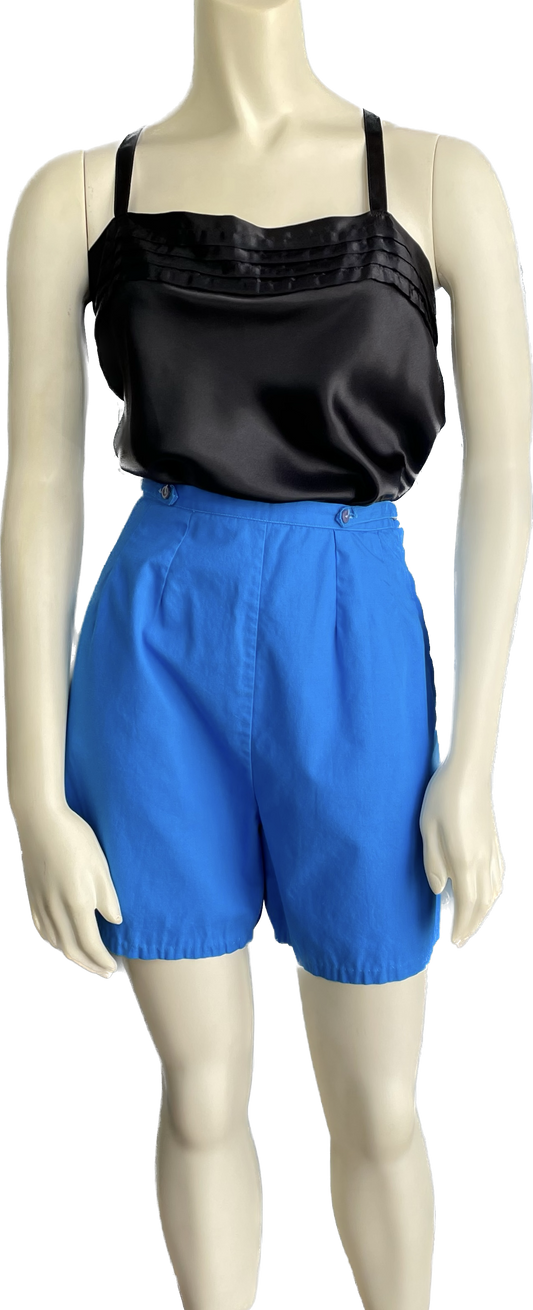 1940s Cerulean Side Zip Cotton Shorts     w27