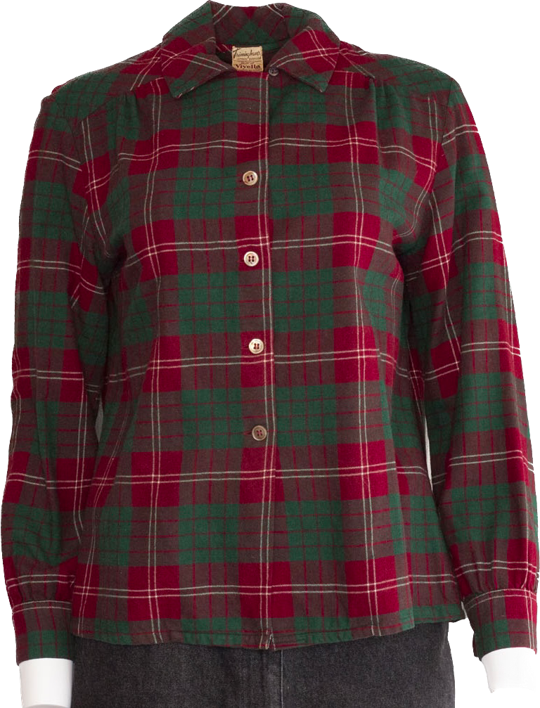 1940s Trimmingham's Red & Green Viyella Flannel Top S 1940s Trimmingham's Red & Green Viyella Flannel Top S