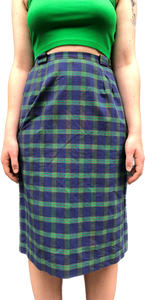 50s Green Plaid Pencil Skirt w/Pocket  w28